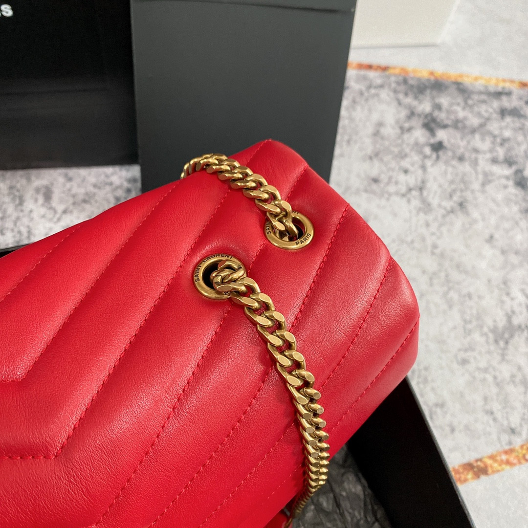 YSL LOULOU MEDIUM IN QUILTED LEATHER RED 12.5 X 8.6 X 3.5 INCHES - Image 16