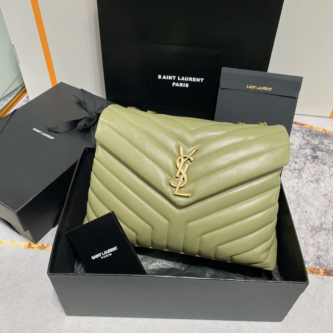YSL LOULOU MEDIUM IN QUILTED LEATHER GREEN 12.5 X 8.6 X 3.5 INCHES - Image 2