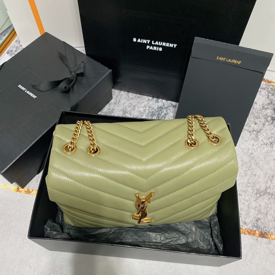 YSL LOULOU MEDIUM IN QUILTED LEATHER GREEN 12.5 X 8.6 X 3.5 INCHES - Image 4
