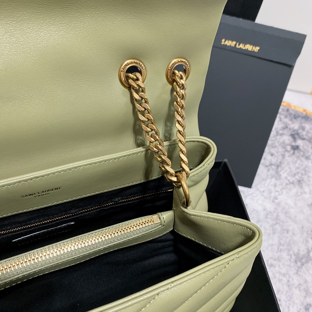 YSL LOULOU MEDIUM IN QUILTED LEATHER GREEN 12.5 X 8.6 X 3.5 INCHES - Image 9