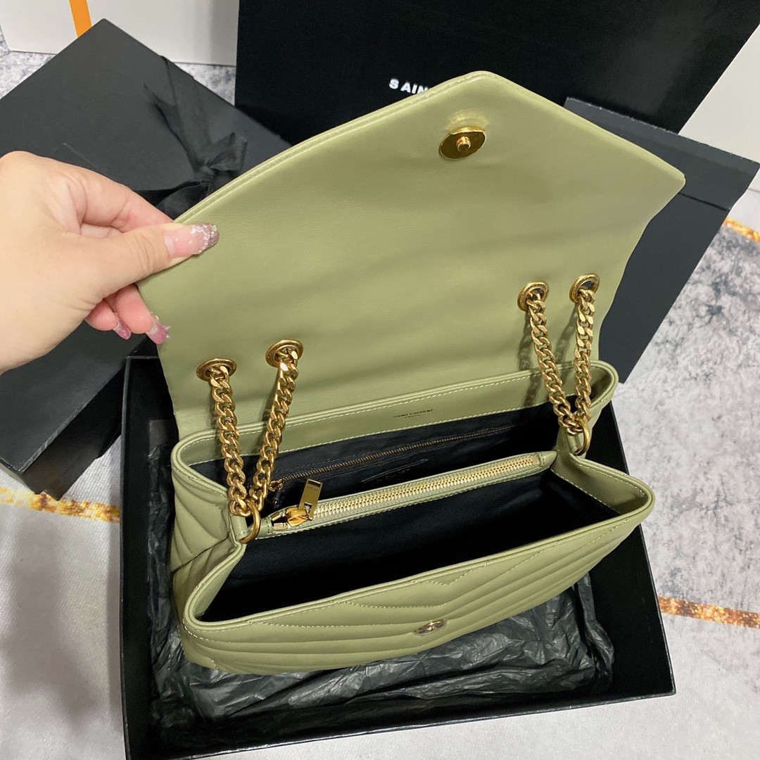 YSL LOULOU MEDIUM IN QUILTED LEATHER GREEN 12.5 X 8.6 X 3.5 INCHES - Image 10