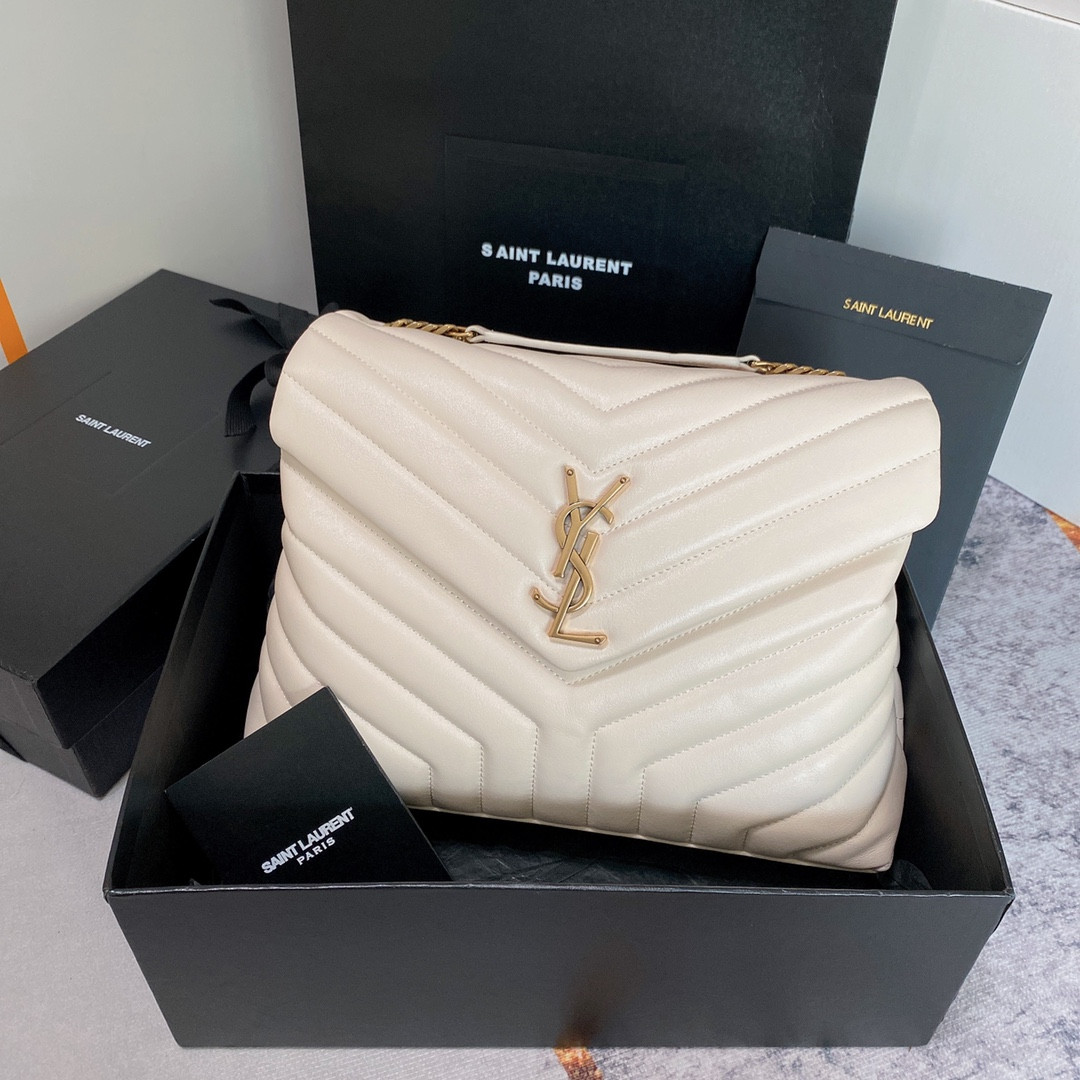 YSL LOULOU MEDIUM IN QUILTED LEATHER BLANC VINTAGE 12.5 X 8.6 X 3.5 INCHES - Image 2