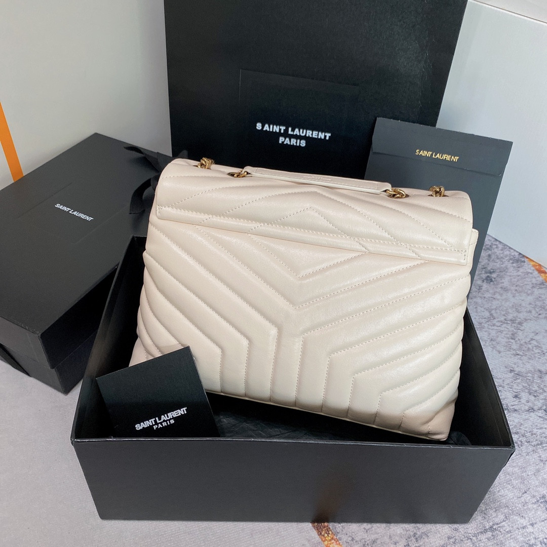 YSL LOULOU MEDIUM IN QUILTED LEATHER BLANC VINTAGE 12.5 X 8.6 X 3.5 INCHES - Image 3