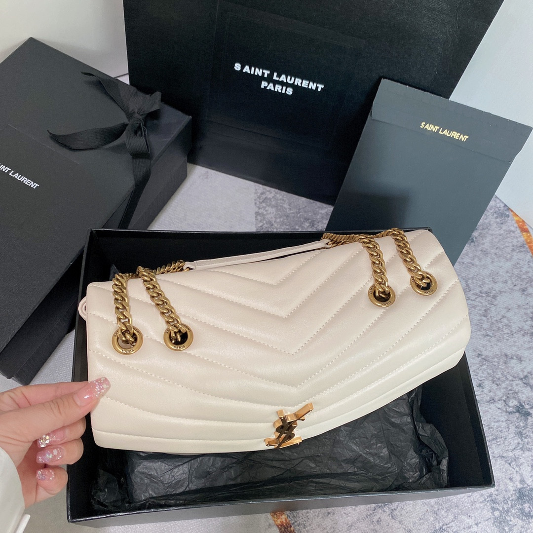 YSL LOULOU MEDIUM IN QUILTED LEATHER BLANC VINTAGE 12.5 X 8.6 X 3.5 INCHES - Image 4