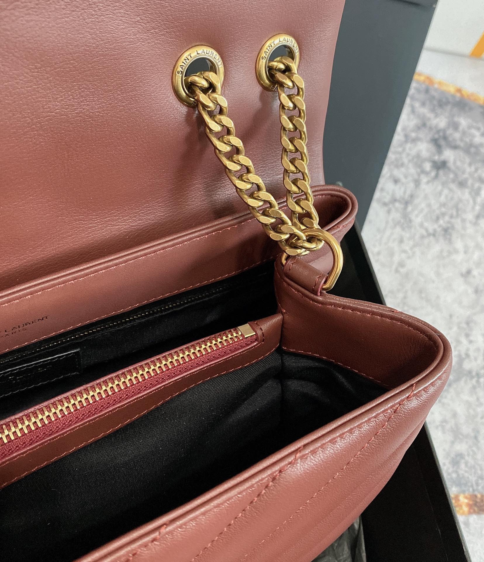 YSL LOULOU MEDIUM IN QUILTED LEATHER LIGHT RED 12.5 X 8.6 X 3.5 INCHES - Image 9