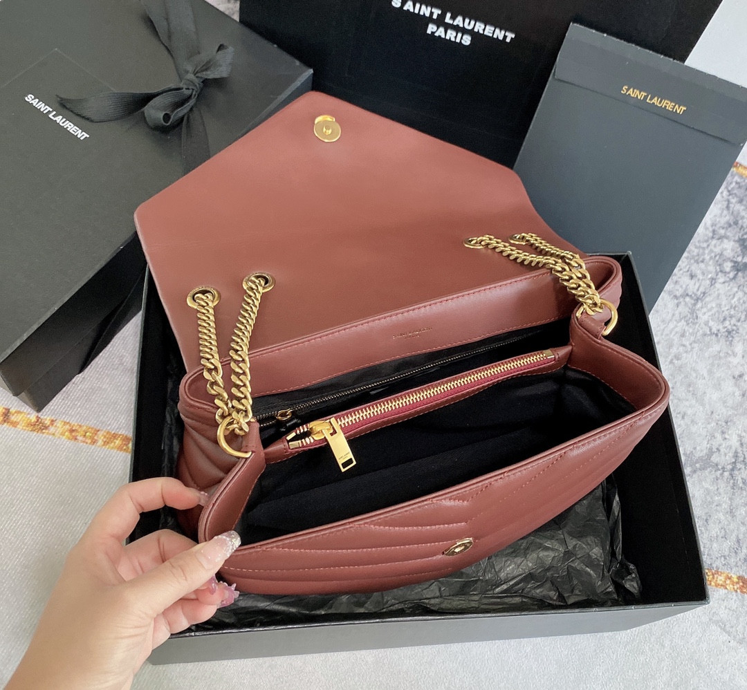 YSL LOULOU MEDIUM IN QUILTED LEATHER LIGHT RED 12.5 X 8.6 X 3.5 INCHES - Image 10