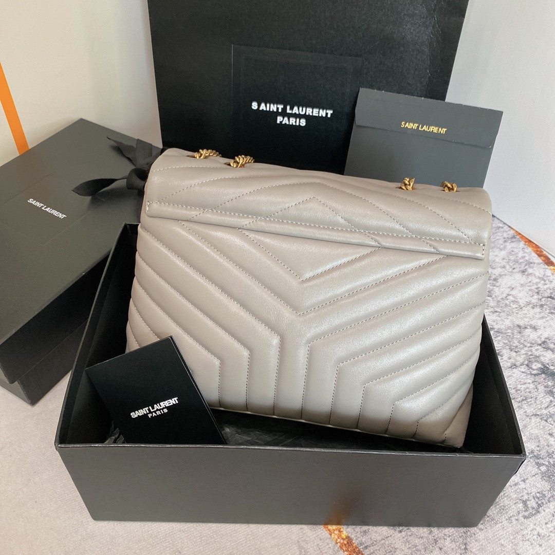 YSL LOULOU MEDIUM IN QUILTED LEATHER GREYISH BROWN 12.5 X 8.6 X 3.5 INCHES - Image 3