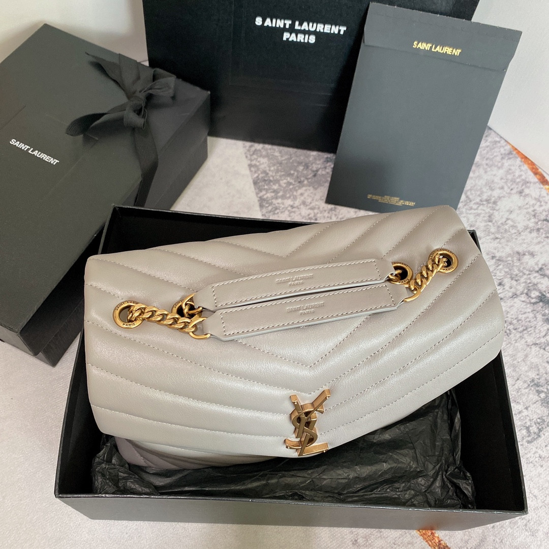 YSL LOULOU MEDIUM IN QUILTED LEATHER GREYISH BROWN 12.5 X 8.6 X 3.5 INCHES - Image 4