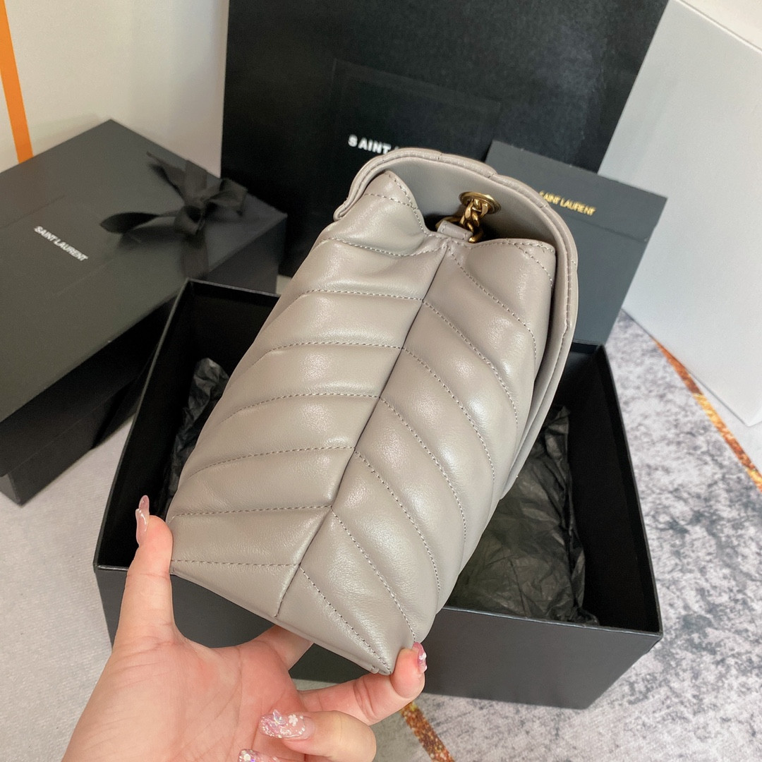 YSL LOULOU MEDIUM IN QUILTED LEATHER GREYISH BROWN 12.5 X 8.6 X 3.5 INCHES - Image 5