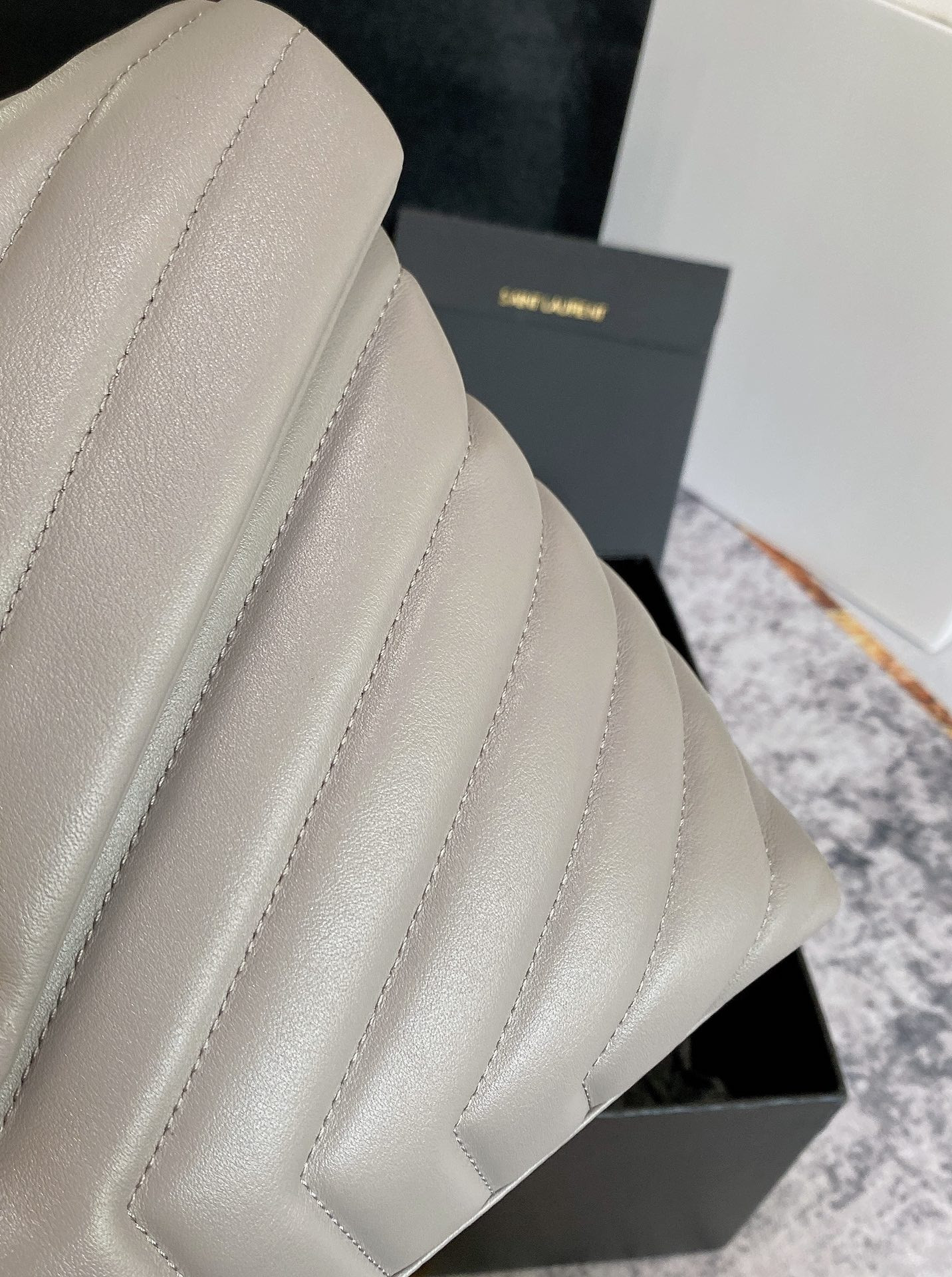 YSL LOULOU MEDIUM IN QUILTED LEATHER GREYISH BROWN 12.5 X 8.6 X 3.5 INCHES - Image 8