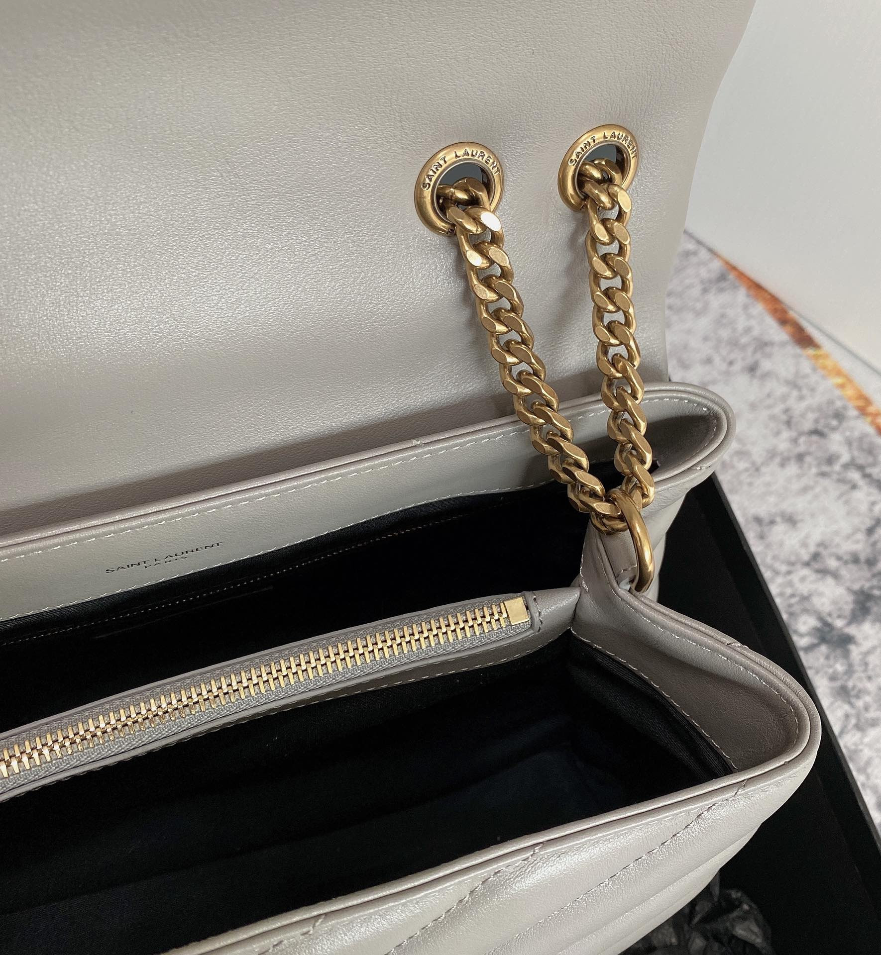 YSL LOULOU MEDIUM IN QUILTED LEATHER GREYISH BROWN 12.5 X 8.6 X 3.5 INCHES - Image 9