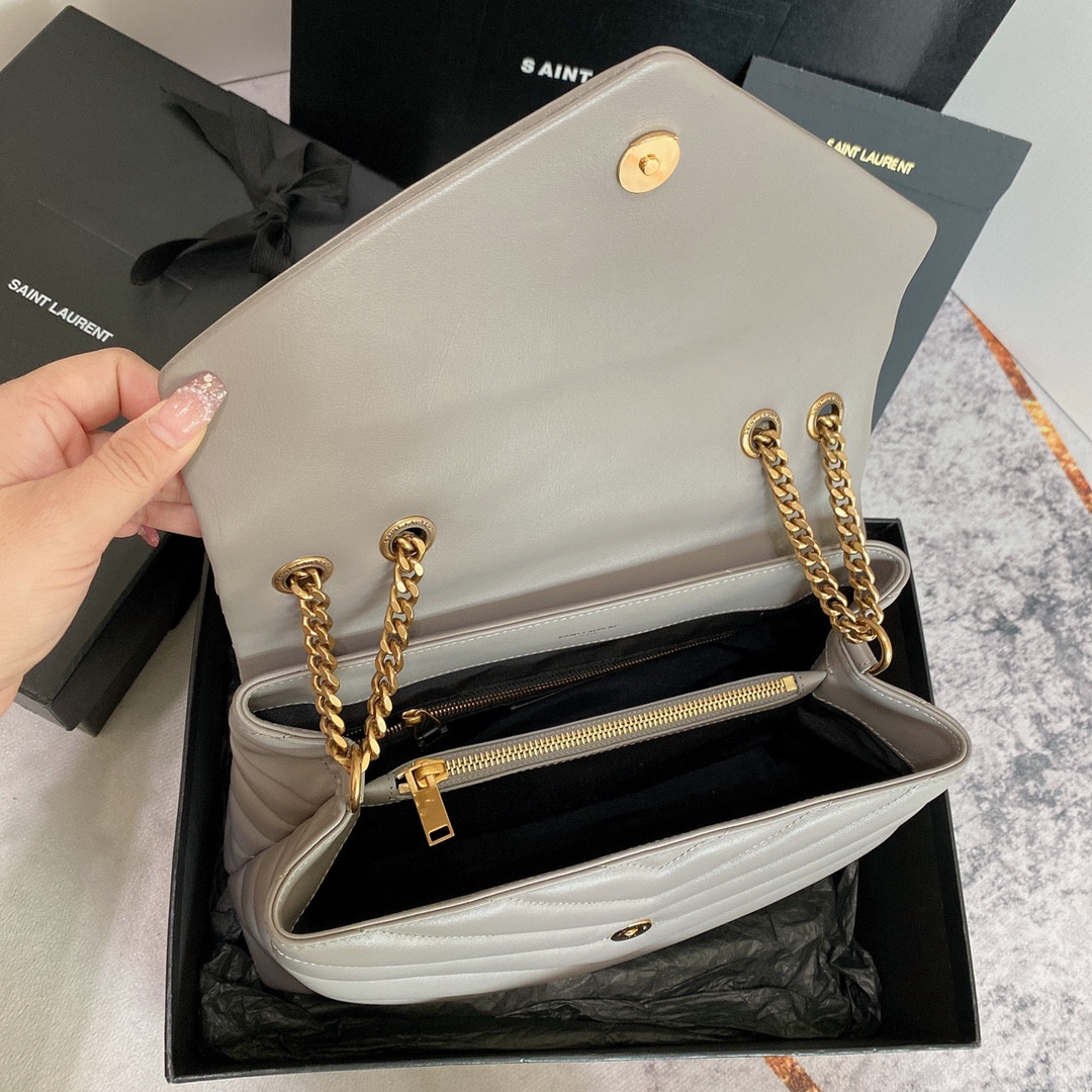 YSL LOULOU MEDIUM IN QUILTED LEATHER GREYISH BROWN 12.5 X 8.6 X 3.5 INCHES - Image 10