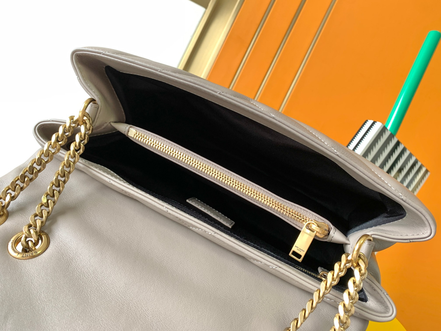 YSL LOULOU MEDIUM IN QUILTED LEATHER GRAY 12.5 X 8.6 X 3.5 INCHES - Image 8