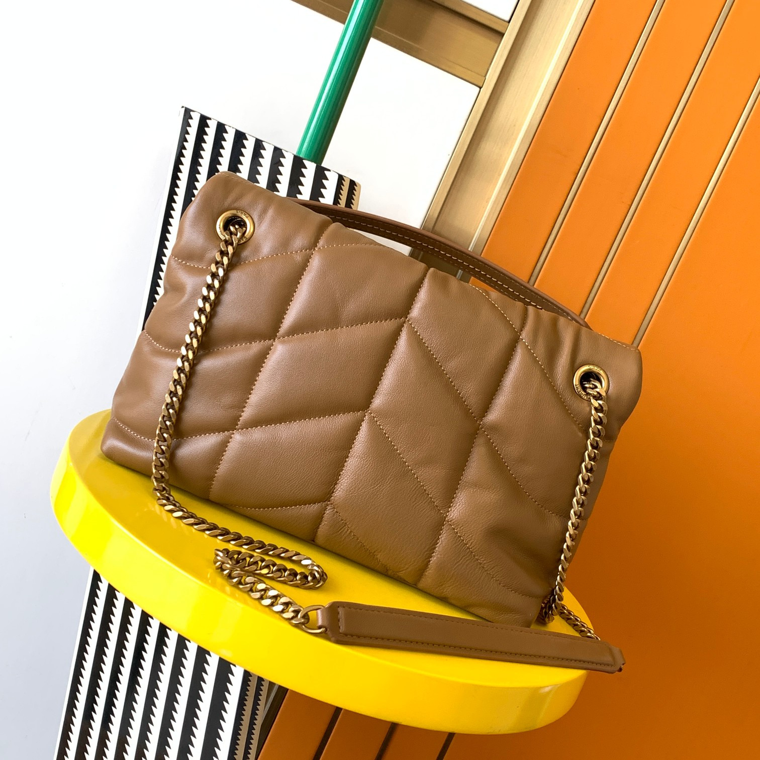 YSL PUFFER SMALL IN NAPPA LEATHER BROWN 11.4 X 6.6 X 4.3 INCHES - Image 5