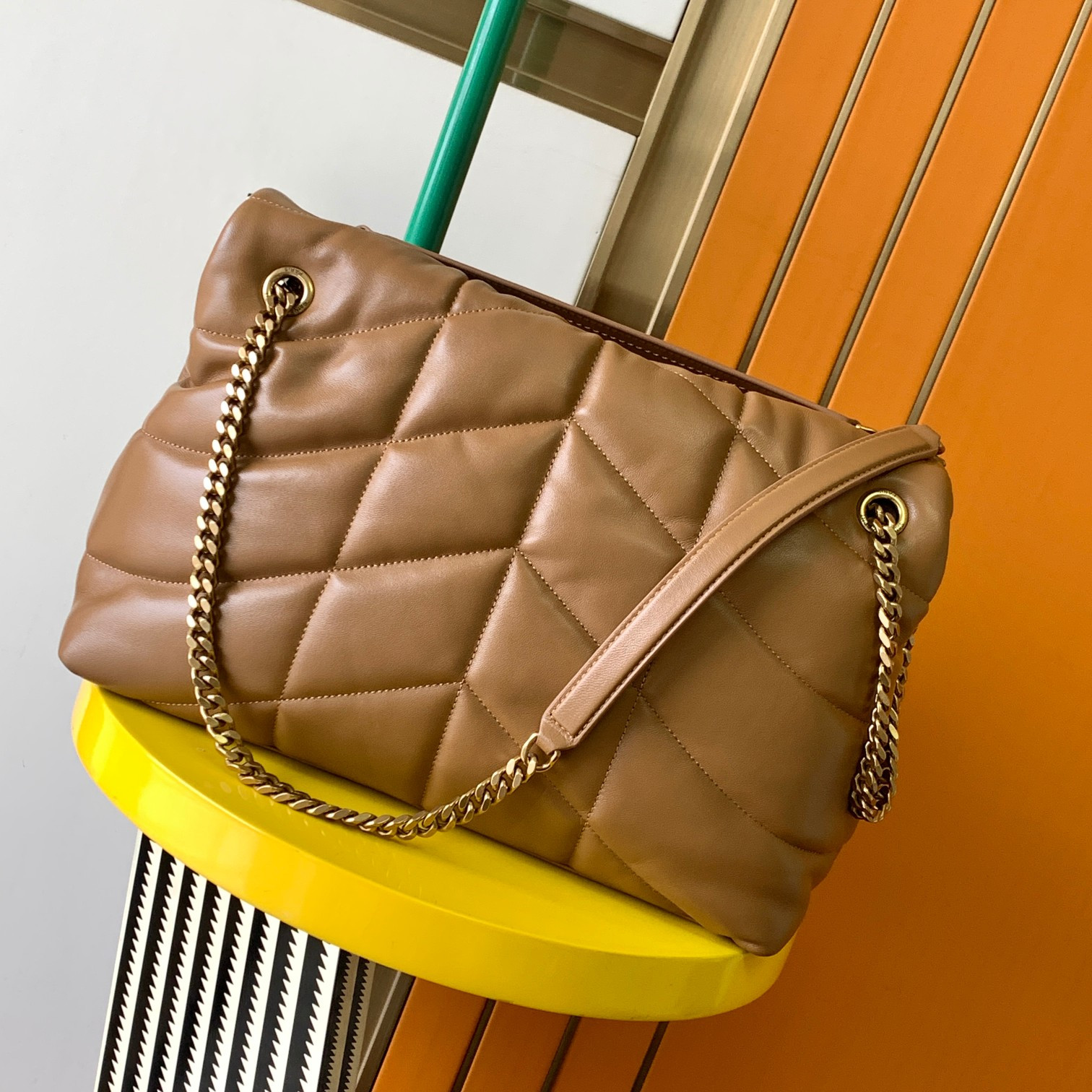 YSL PUFFER MEDIUM IN NAPPA LEATHER BROWN 13.7 X 9 X 5.3 INCHES - Image 4