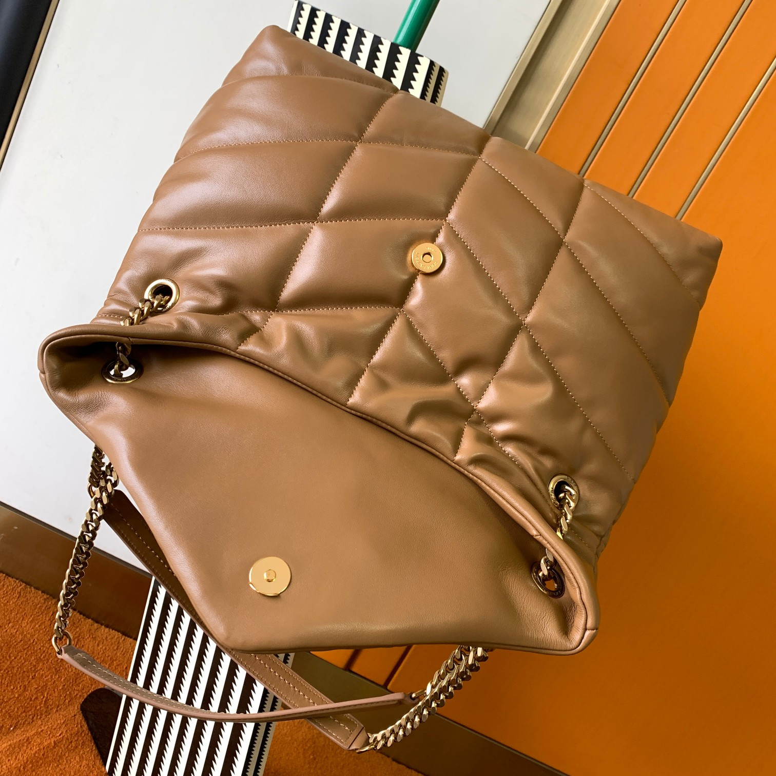 YSL PUFFER MEDIUM IN NAPPA LEATHER BROWN 13.7 X 9 X 5.3 INCHES - Image 7