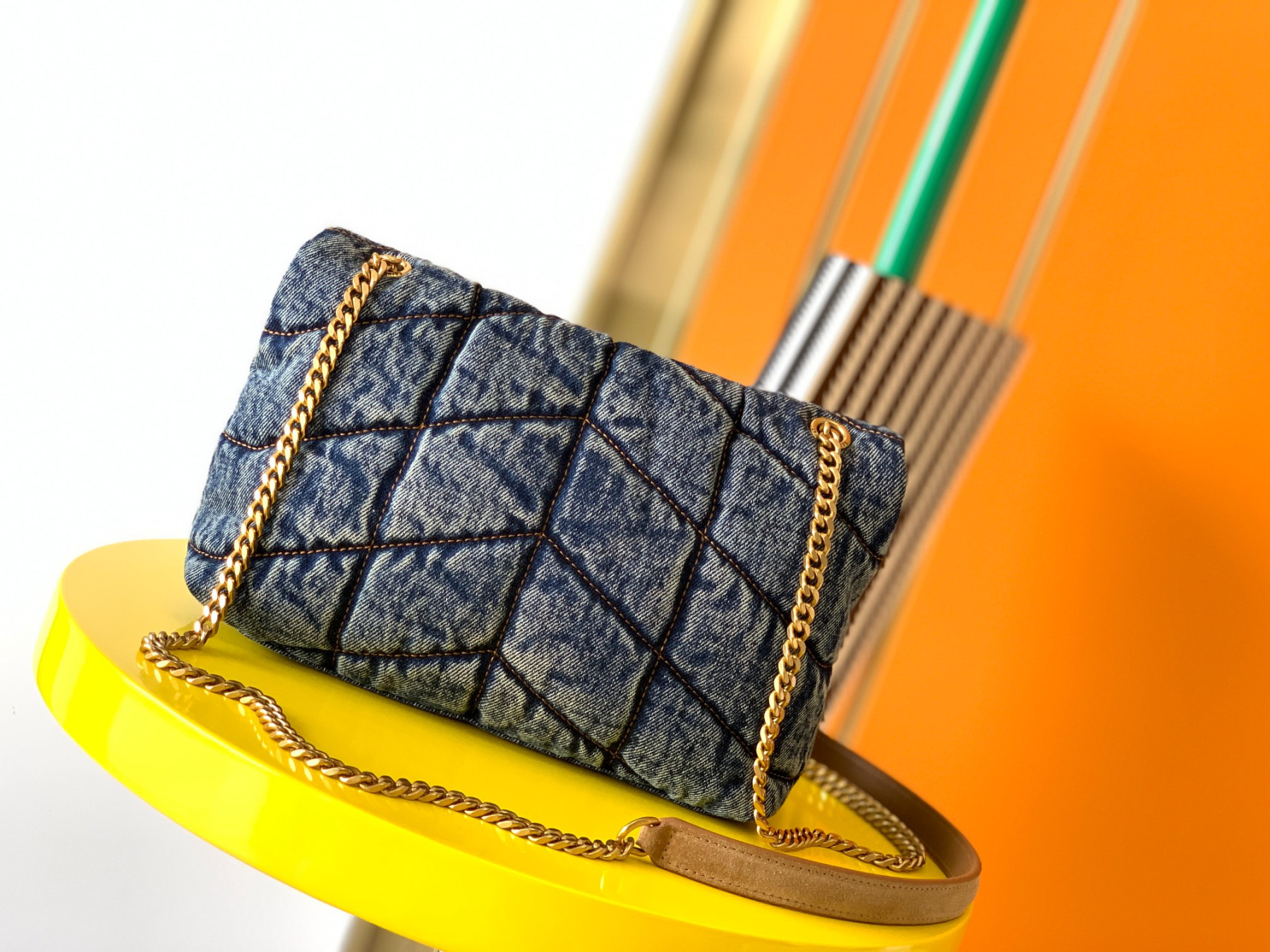 YSL PUFFER IN SUEDE AND DENIM RODEO BLUE 23 X 15.5 X 5.8 CM - Image 5