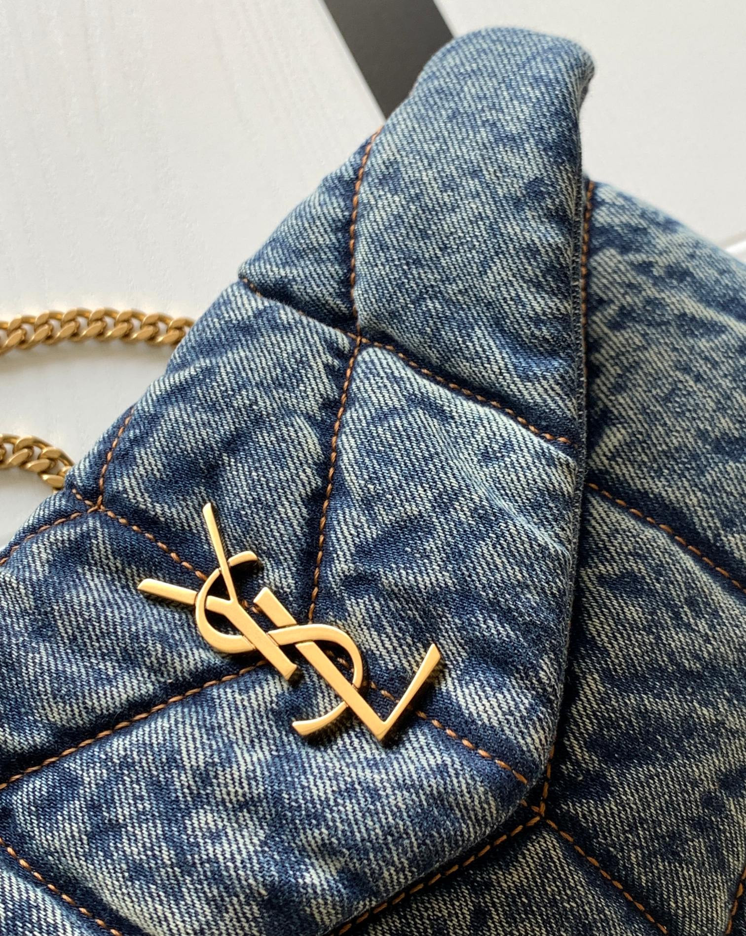 YSL PUFFER IN SUEDE AND DENIM RODEO BLUE 23 X 15.5 X 5.8 CM - Image 6