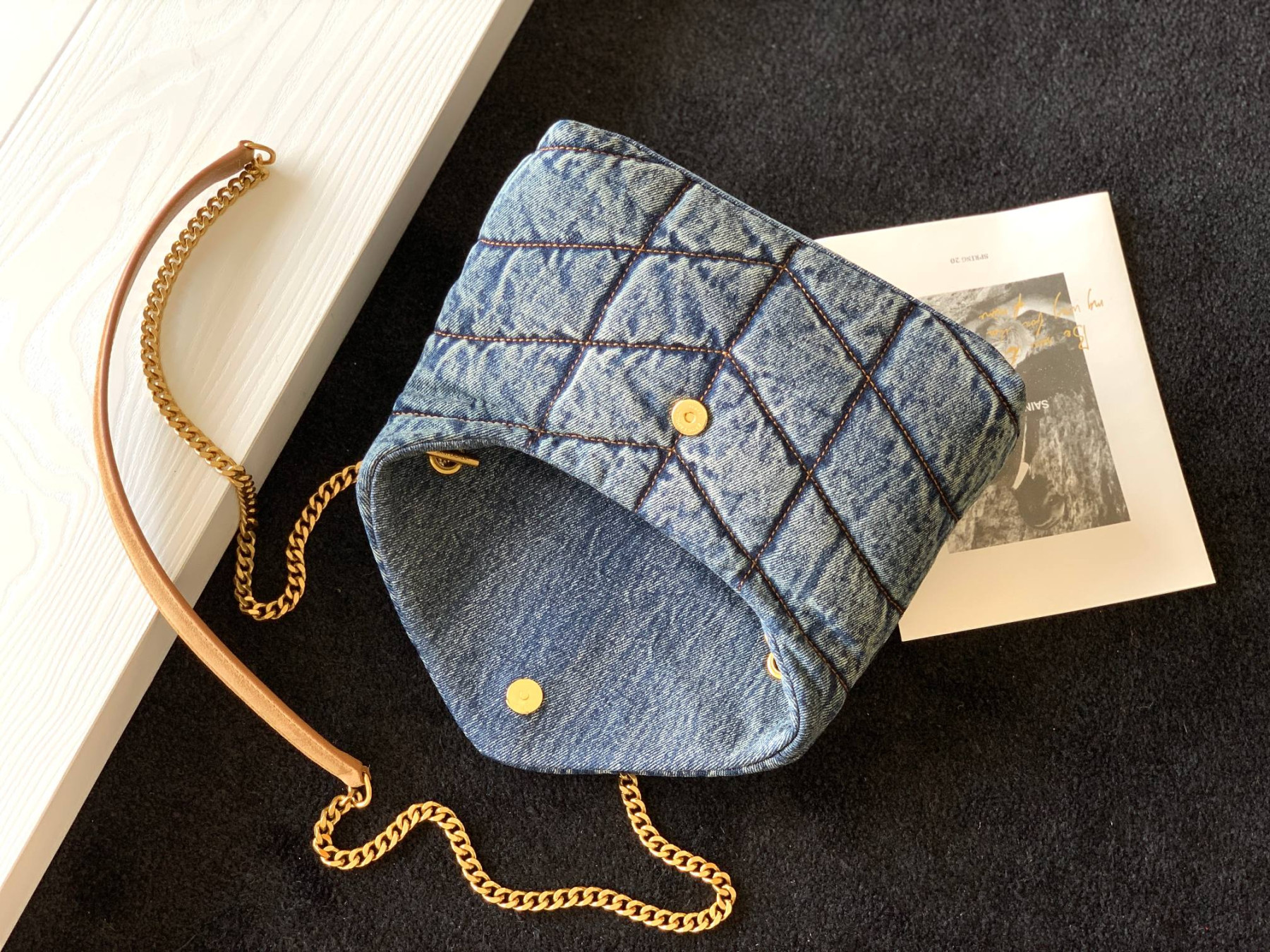 YSL PUFFER IN SUEDE AND DENIM RODEO BLUE 23 X 15.5 X 5.8 CM - Image 7