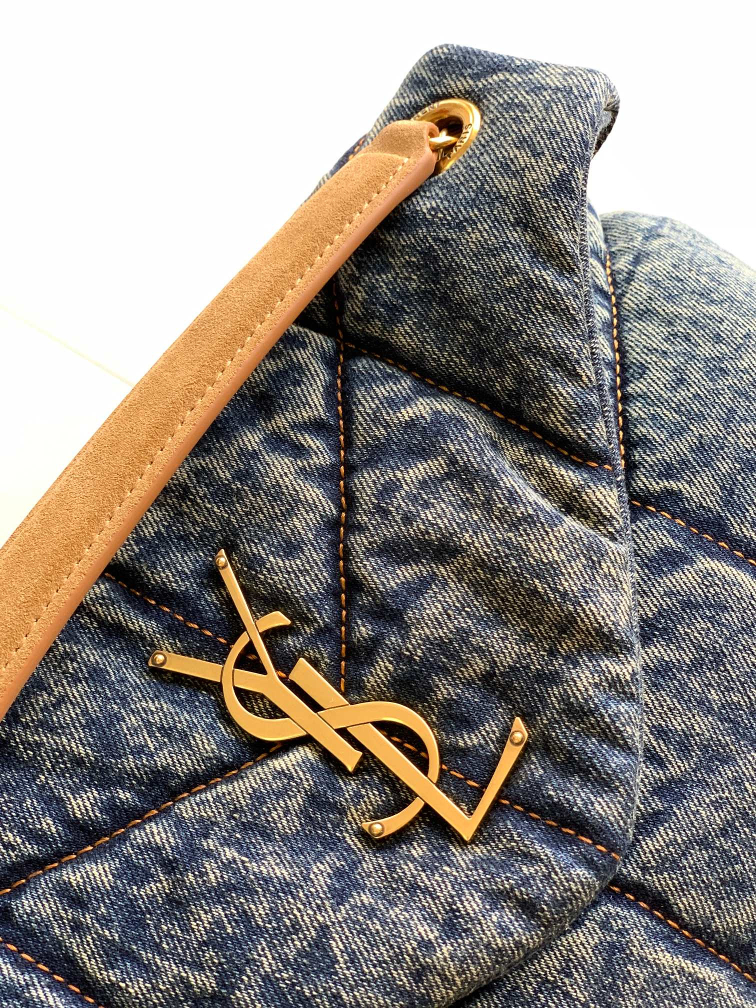 YSL PUFFER SMALL IN SUEDE AND DENIM RODEO BLUE 11.4 X 6.6 X 4.3 INCHES - Image 6