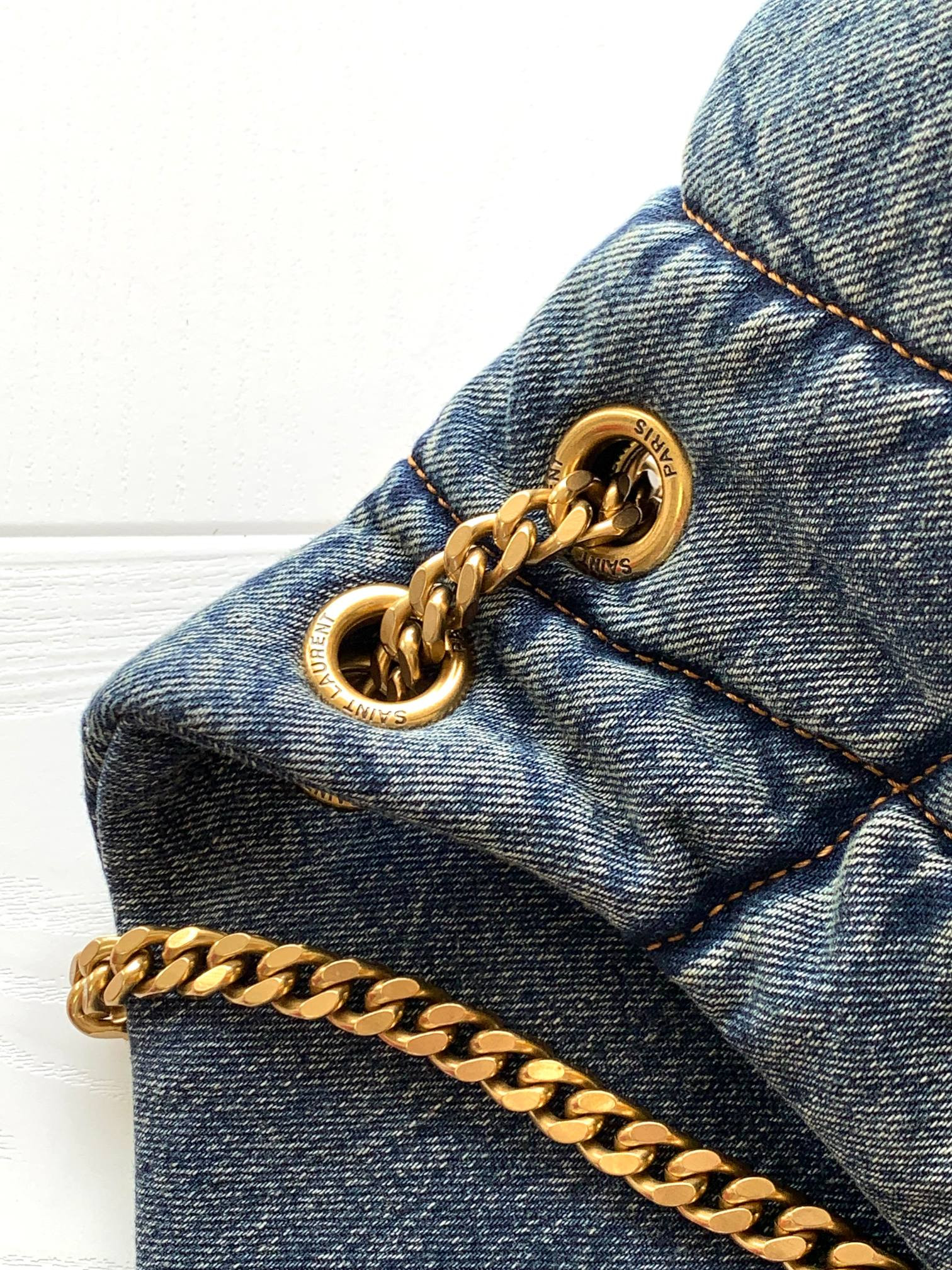 YSL PUFFER SMALL IN SUEDE AND DENIM RODEO BLUE 11.4 X 6.6 X 4.3 INCHES - Image 7
