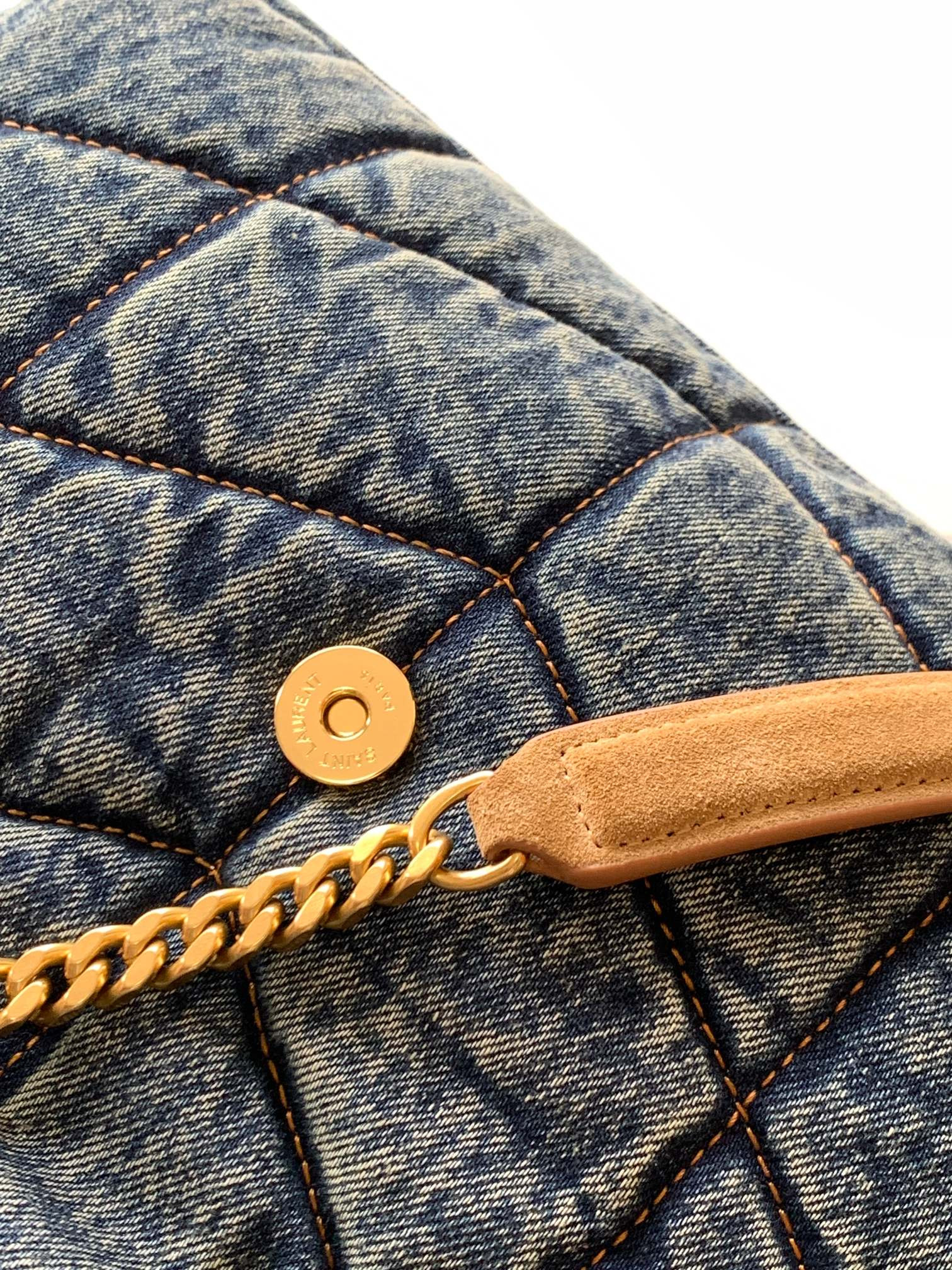 YSL PUFFER SMALL IN SUEDE AND DENIM RODEO BLUE 11.4 X 6.6 X 4.3 INCHES - Image 8