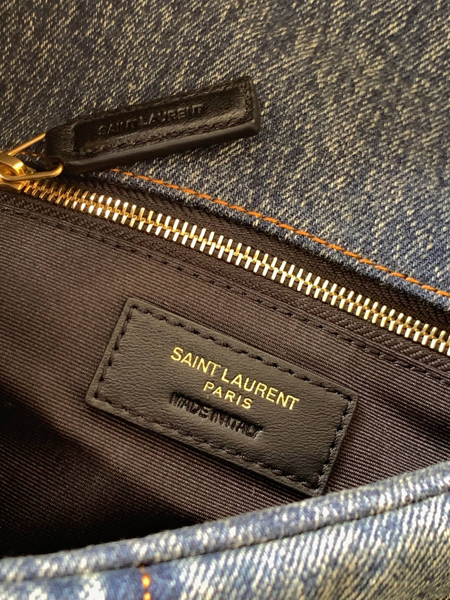 YSL PUFFER SMALL IN SUEDE AND DENIM RODEO BLUE 11.4 X 6.6 X 4.3 INCHES - Image 10