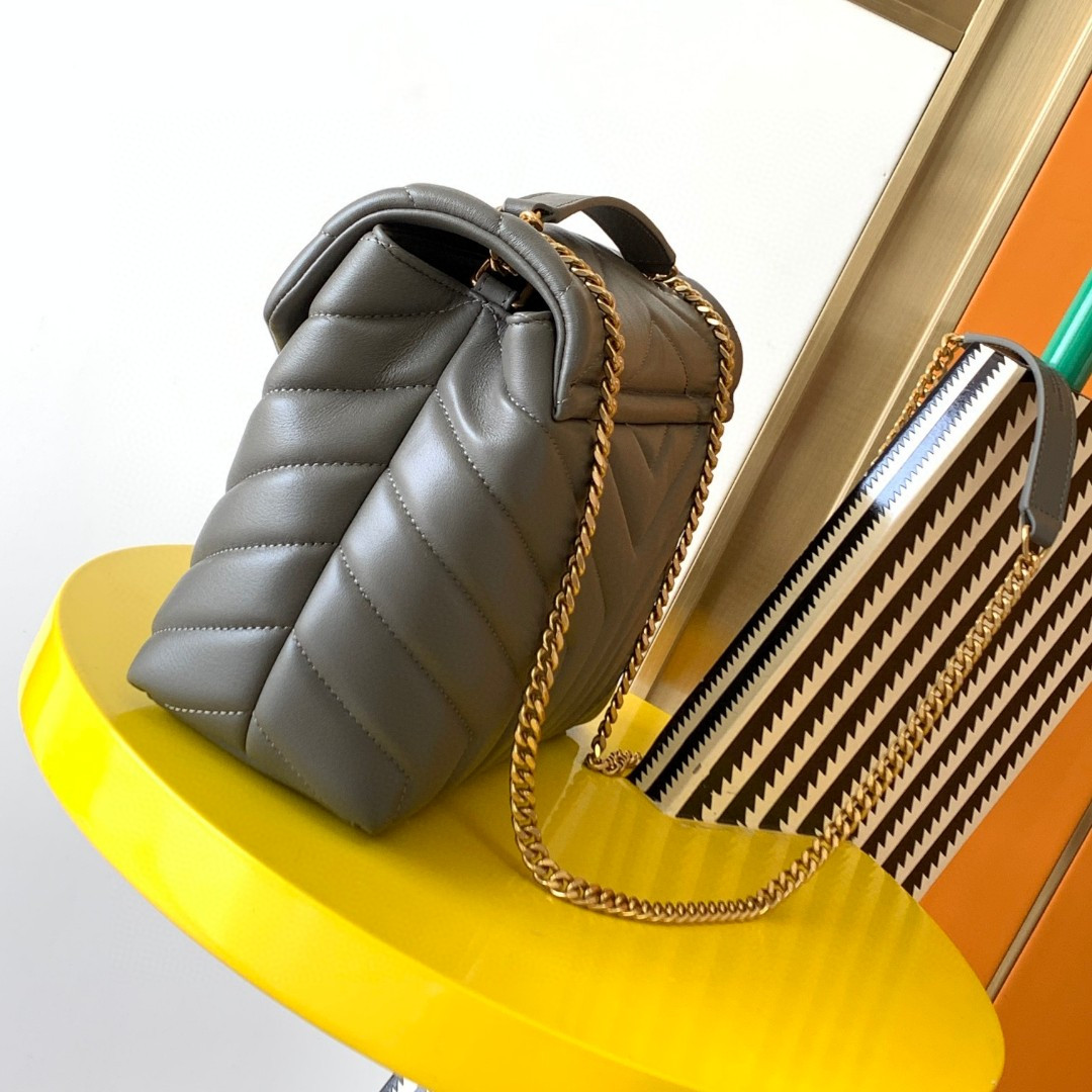 YSL LOULOU SMALL IN QUILTED LEATHER GRAY GOLD 9 X 6.1 X 3.3 INCHES - Image 4