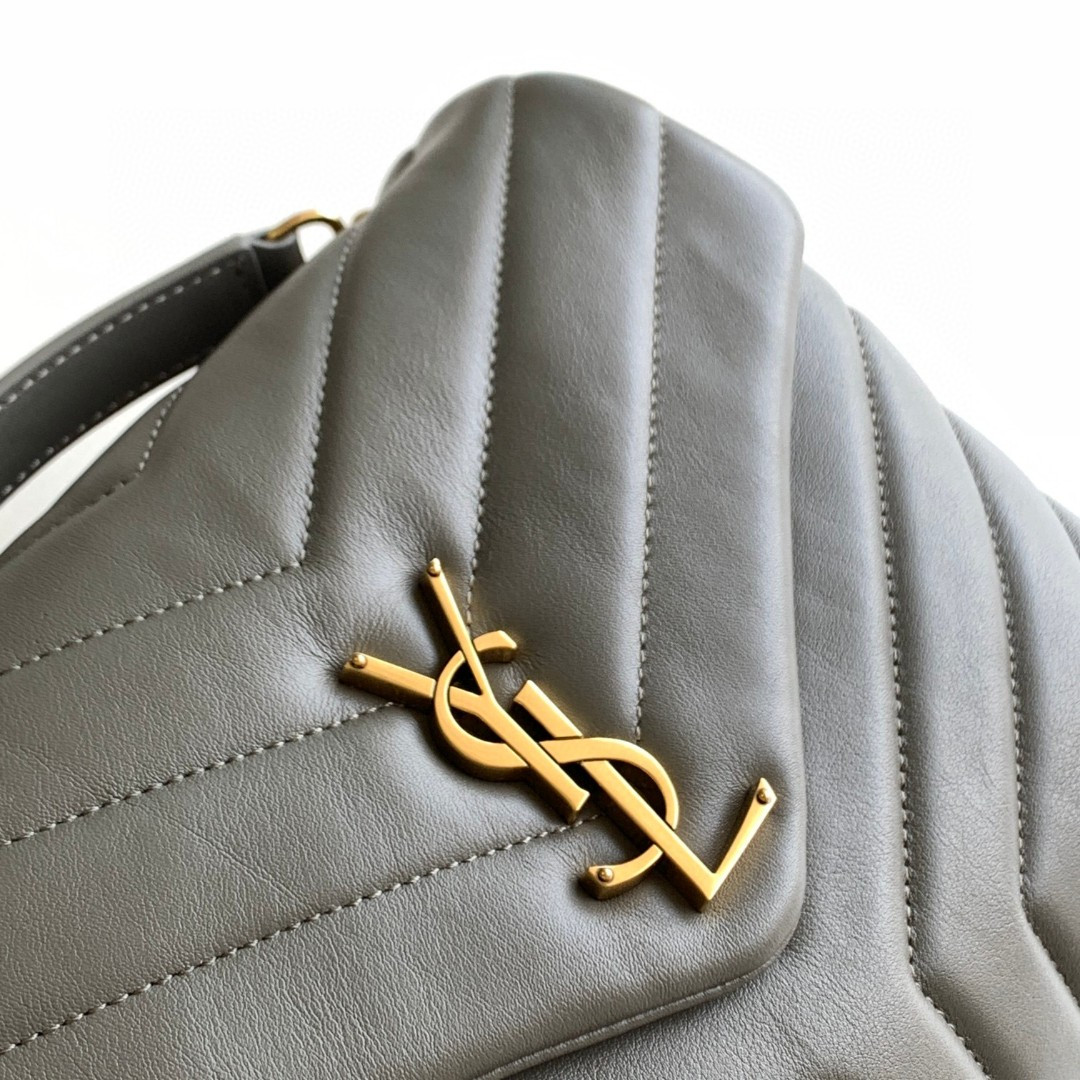YSL LOULOU SMALL IN QUILTED LEATHER GRAY GOLD 9 X 6.1 X 3.3 INCHES - Image 6