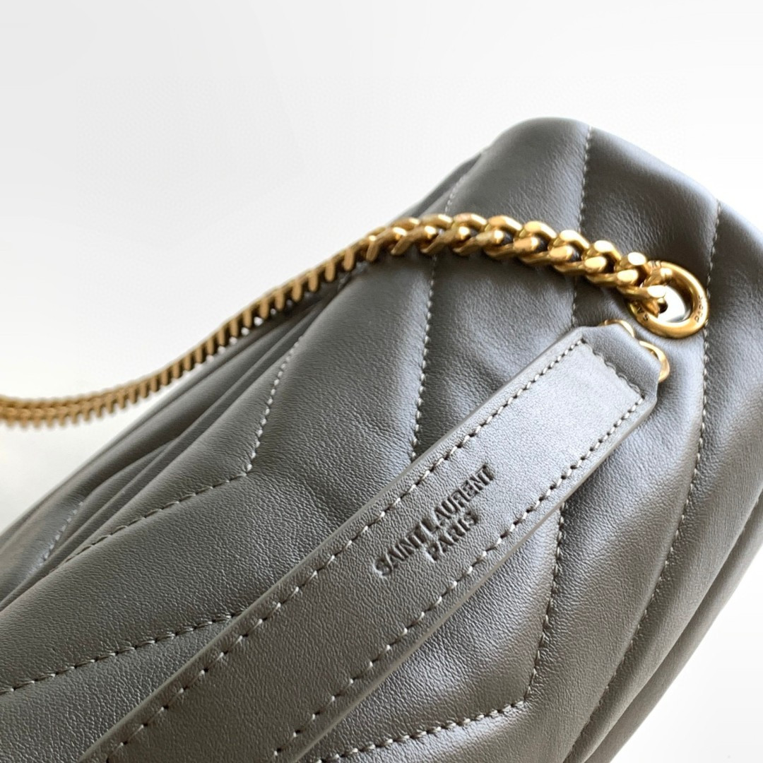 YSL LOULOU SMALL IN QUILTED LEATHER GRAY GOLD 9 X 6.1 X 3.3 INCHES - Image 7