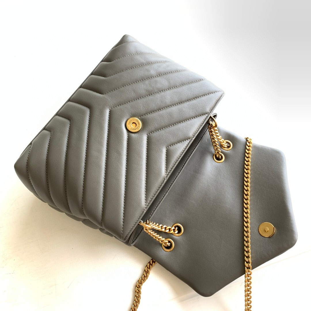 YSL LOULOU SMALL IN QUILTED LEATHER GRAY GOLD 9 X 6.1 X 3.3 INCHES - Image 8