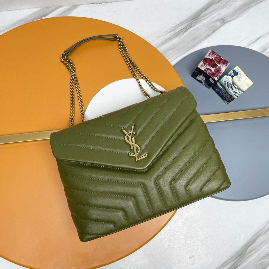 YSL LOULOU MEDIUM IN QUILTED LEATHER DARK GREEN 12.5 X 8.6 X 3.5 INCHES - Image 2
