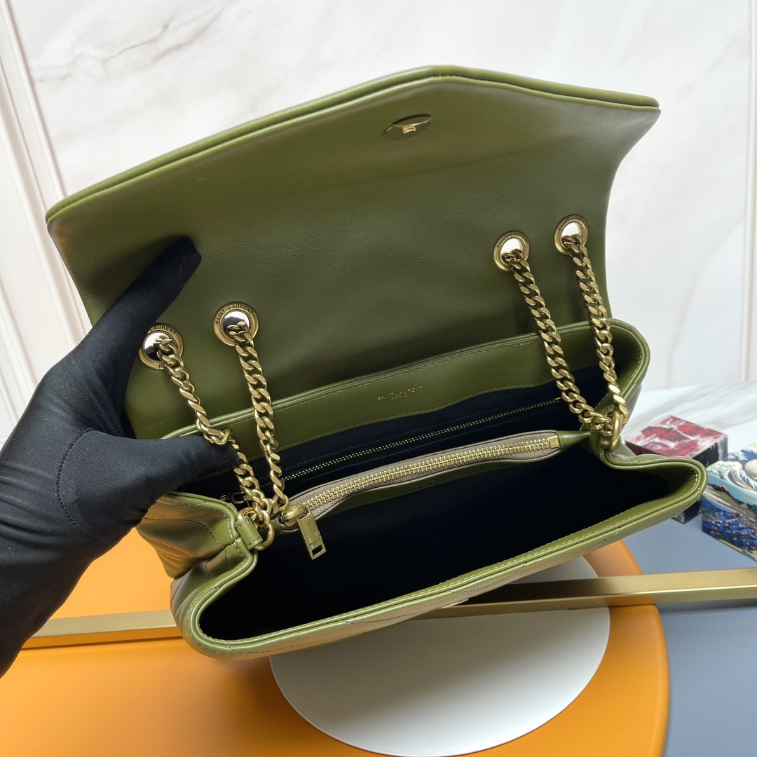 YSL LOULOU MEDIUM IN QUILTED LEATHER DARK GREEN 12.5 X 8.6 X 3.5 INCHES - Image 10