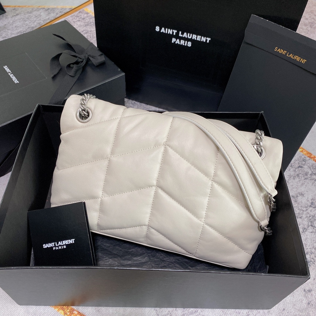 YSL PUFFER SMALL IN NAPPA LEATHER WHITE SILVER 11.4 X 6.6 X 4.3 INCHES - Image 3