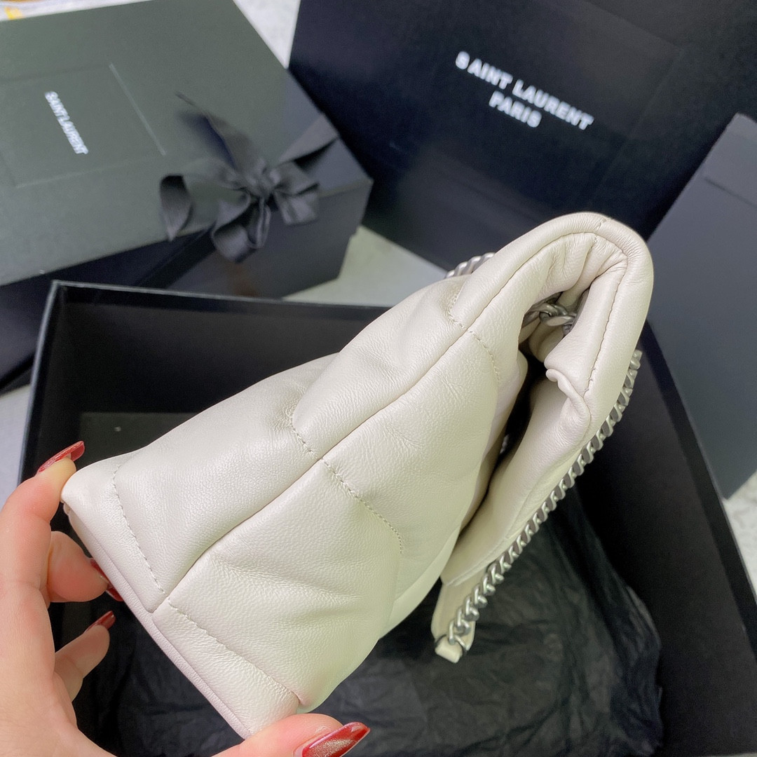 YSL PUFFER SMALL IN NAPPA LEATHER WHITE SILVER 11.4 X 6.6 X 4.3 INCHES - Image 5