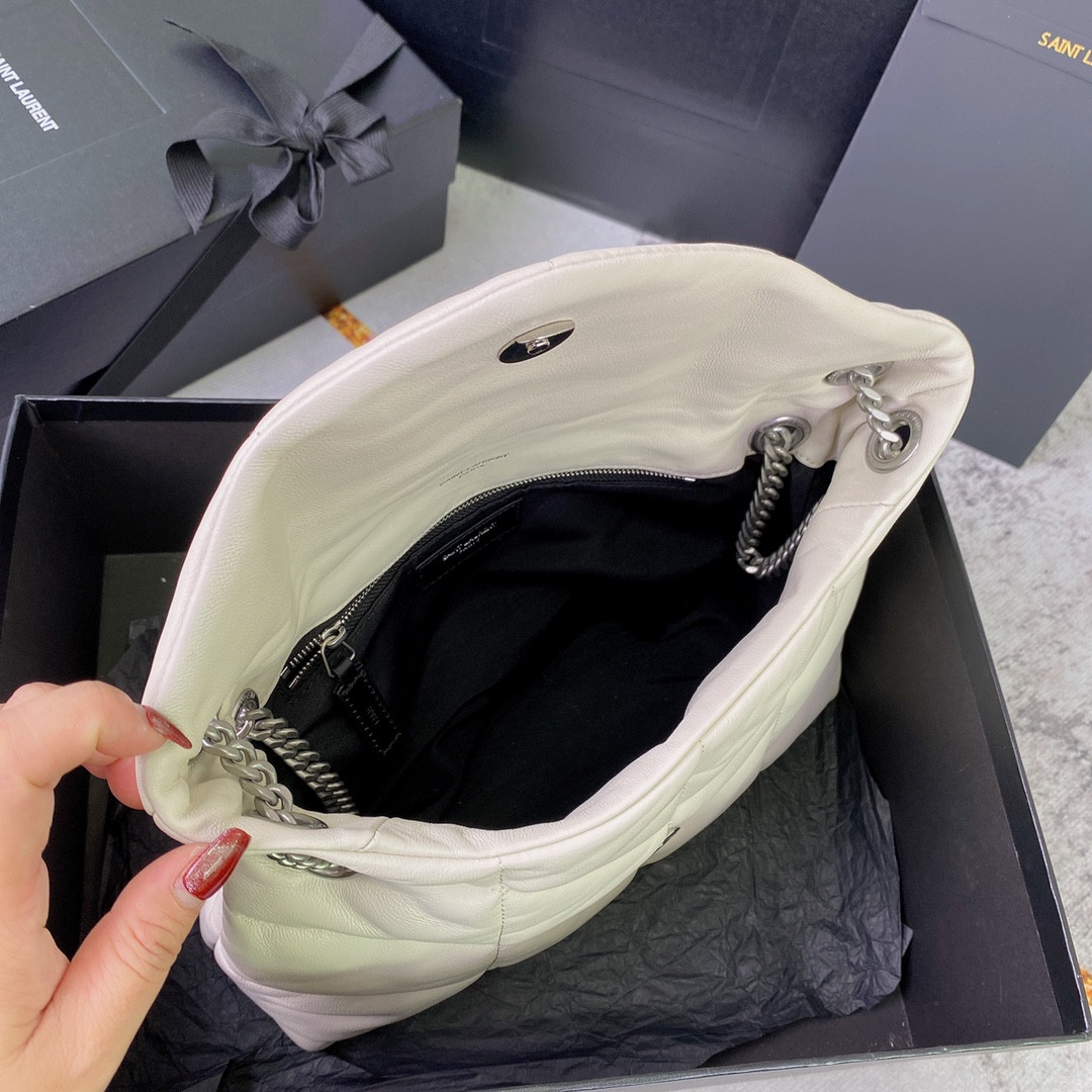 YSL PUFFER SMALL IN NAPPA LEATHER WHITE SILVER 11.4 X 6.6 X 4.3 INCHES - Image 10