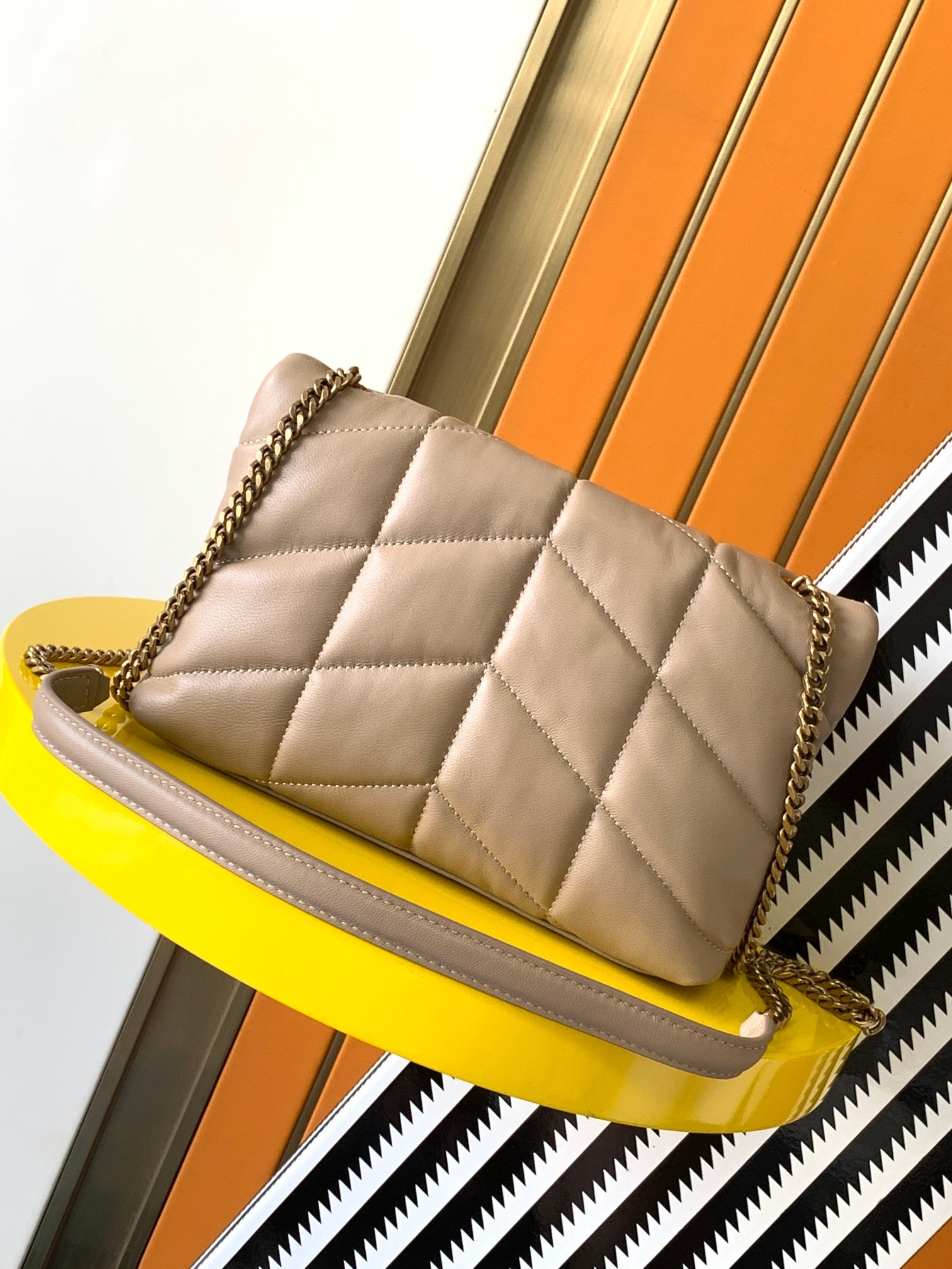 YSL PUFFER MEDIUM IN NAPPA LEATHER DARK BEIGE 13.7 X 9 X 5.3 INCHES - Image 5
