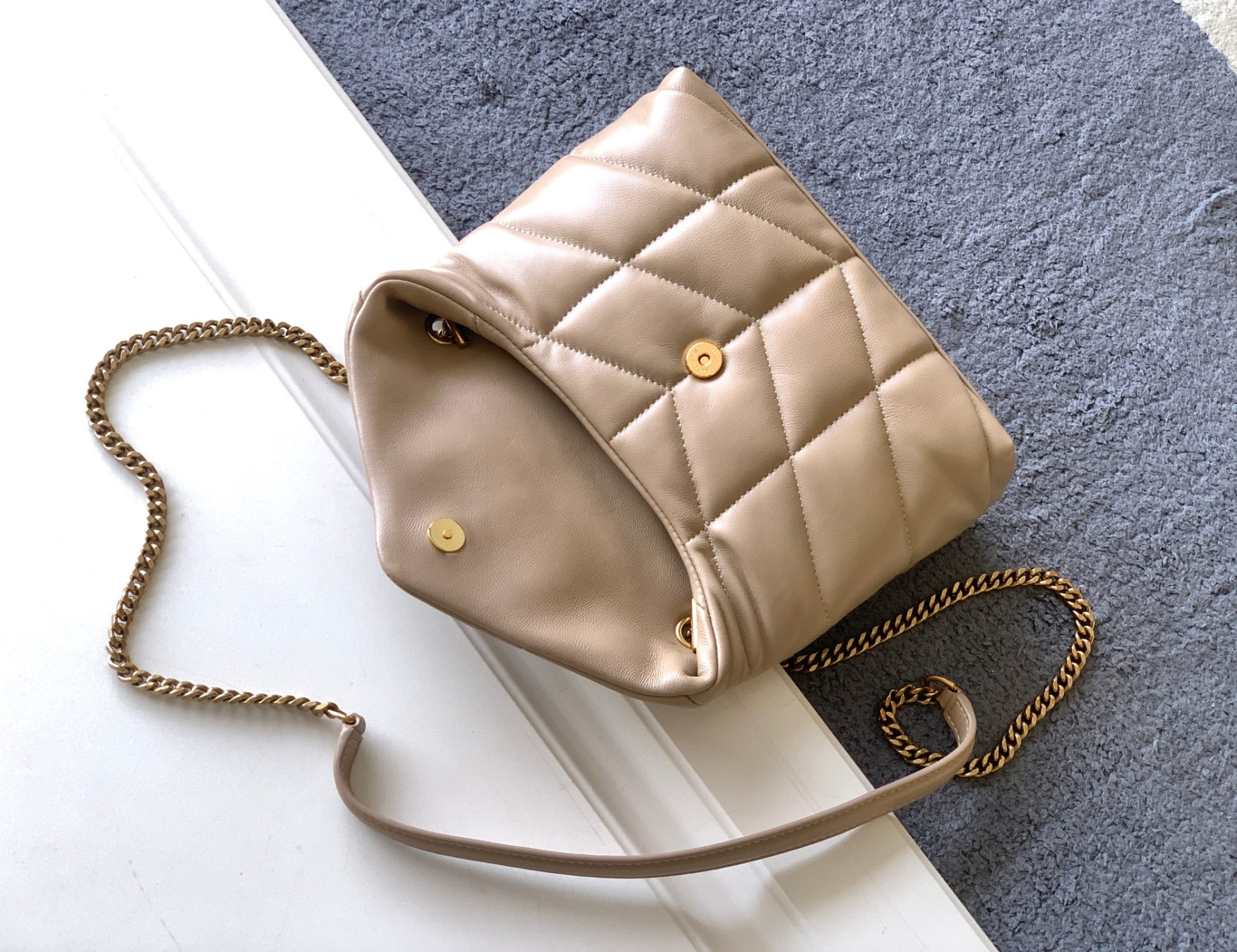 YSL PUFFER MEDIUM IN NAPPA LEATHER DARK BEIGE 13.7 X 9 X 5.3 INCHES - Image 7