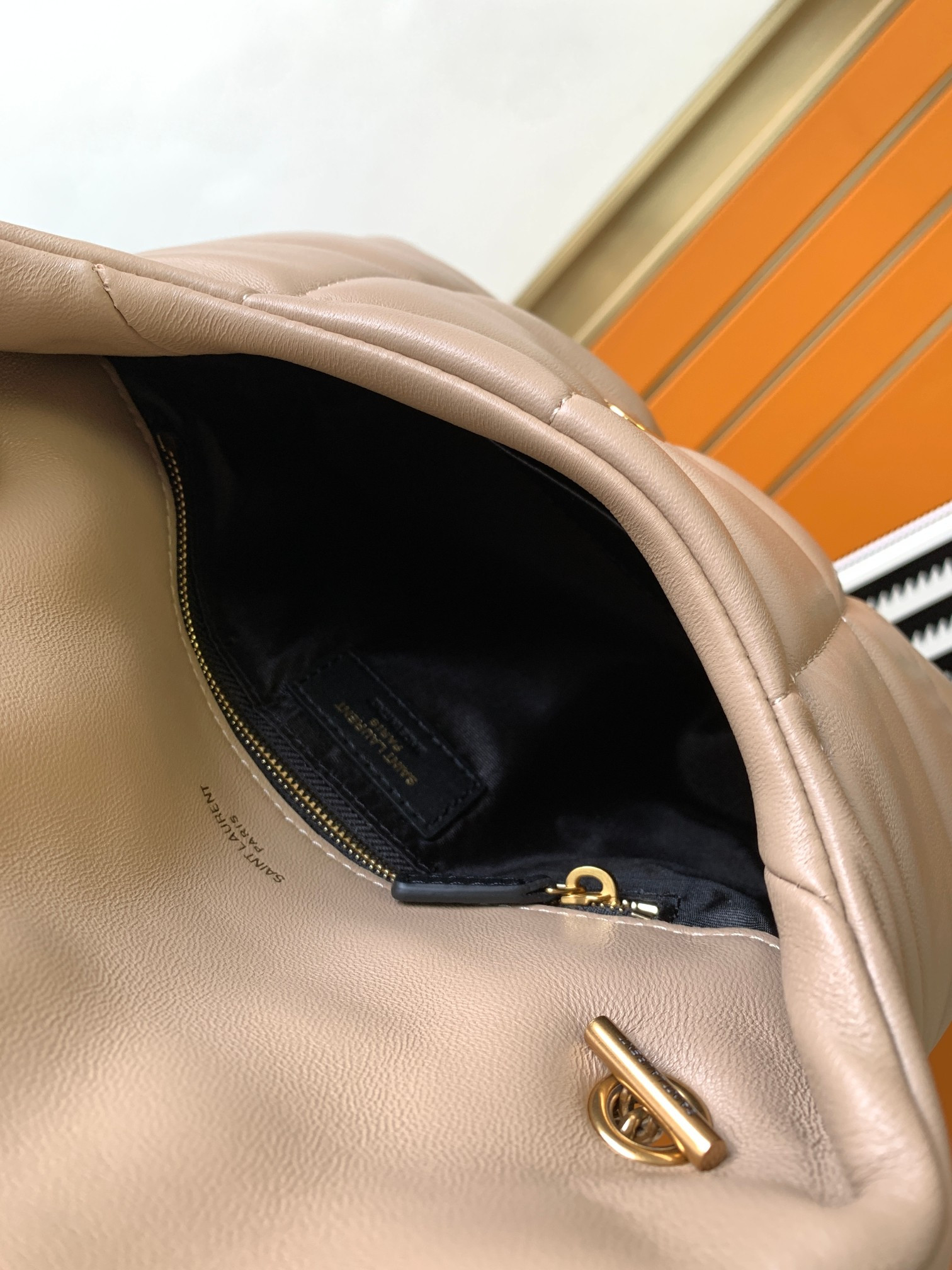 YSL PUFFER MEDIUM IN NAPPA LEATHER DARK BEIGE 13.7 X 9 X 5.3 INCHES - Image 8