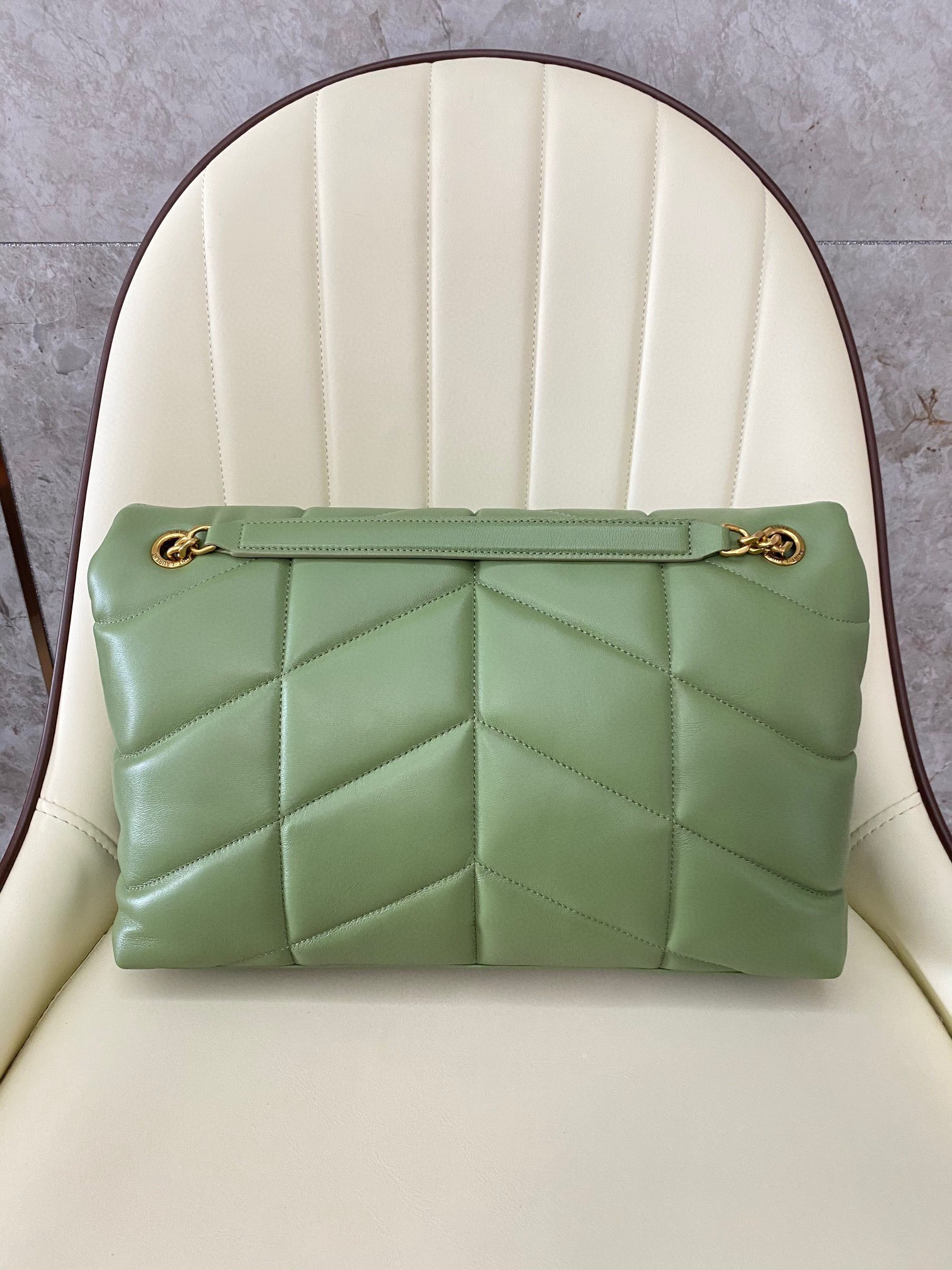 YSL PUFFER MEDIUM IN NAPPA LEATHER LIGHT GREEN 13.7 X 9 X 5.3 INCHES - Image 3