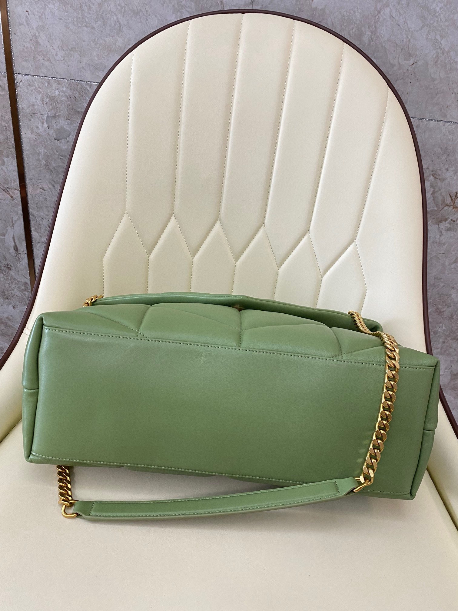 YSL PUFFER MEDIUM IN NAPPA LEATHER LIGHT GREEN 13.7 X 9 X 5.3 INCHES - Image 5