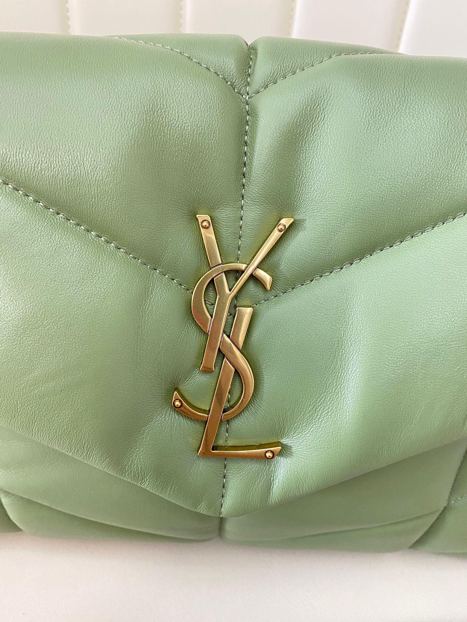 YSL PUFFER MEDIUM IN NAPPA LEATHER LIGHT GREEN 13.7 X 9 X 5.3 INCHES - Image 6