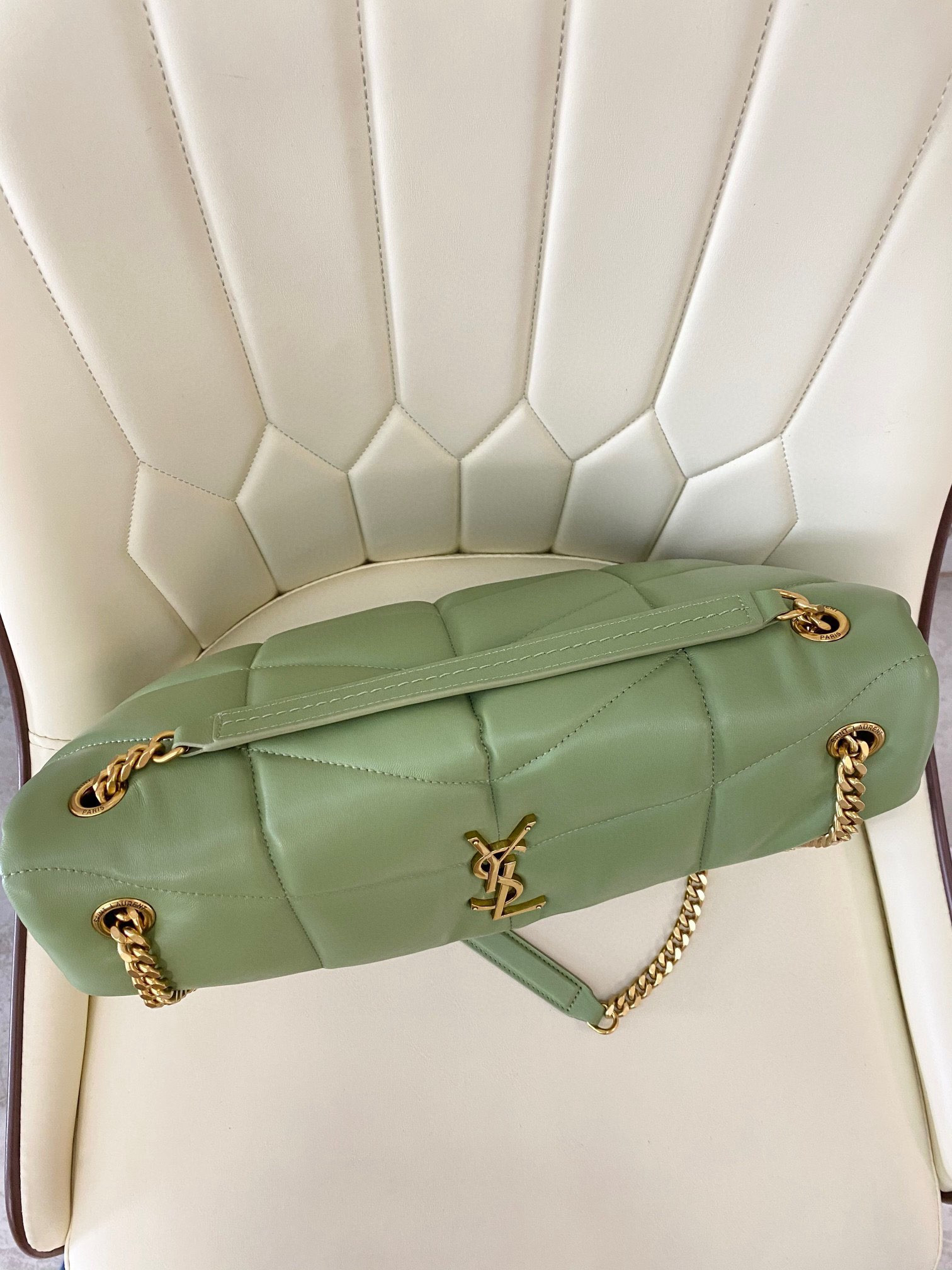 YSL PUFFER MEDIUM IN NAPPA LEATHER LIGHT GREEN 13.7 X 9 X 5.3 INCHES - Image 7