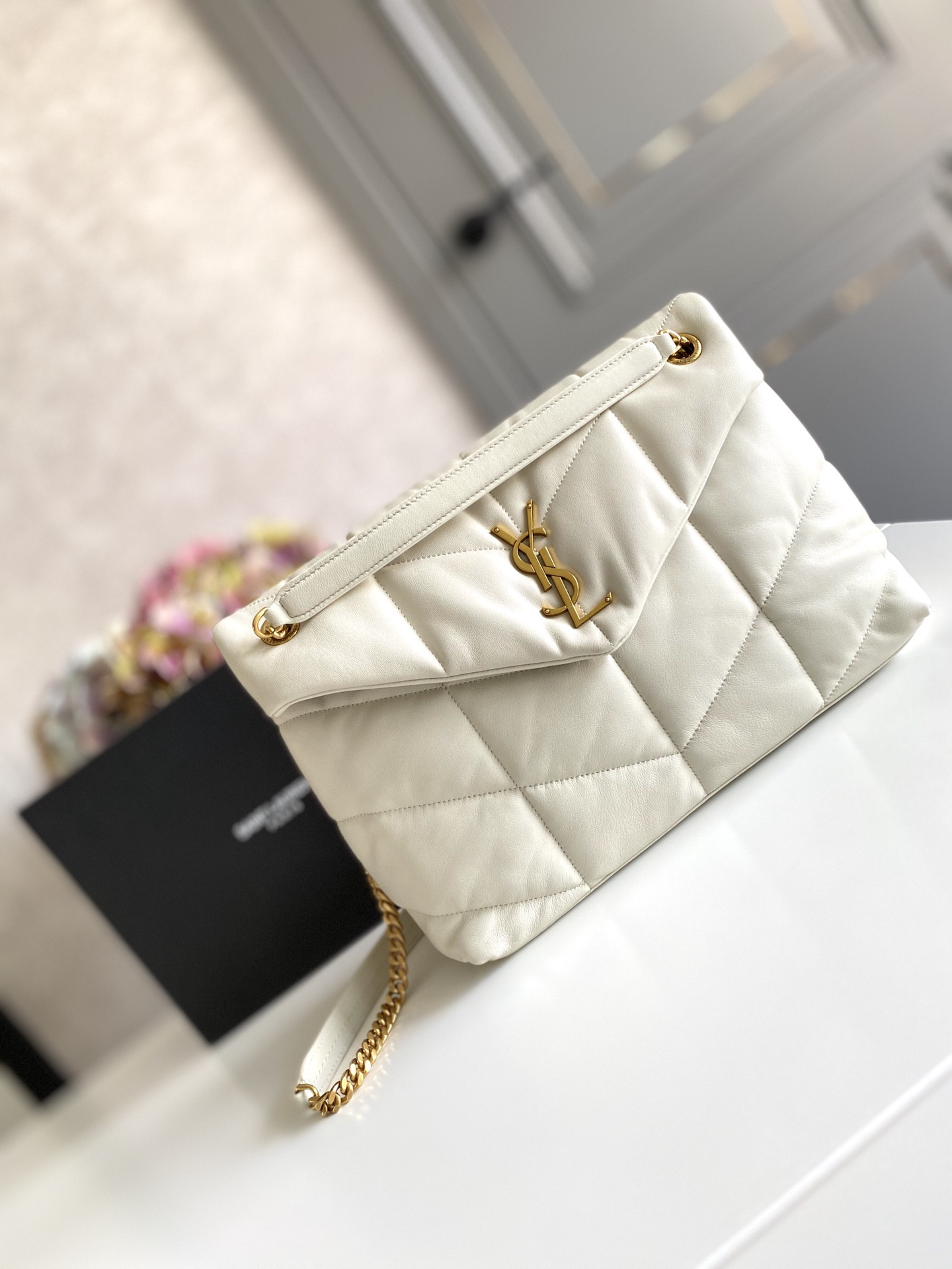 YSL PUFFER MEDIUM IN NAPPA LEATHER WHITE 13.7 X 9 X 5.3 INCHES - Image 2