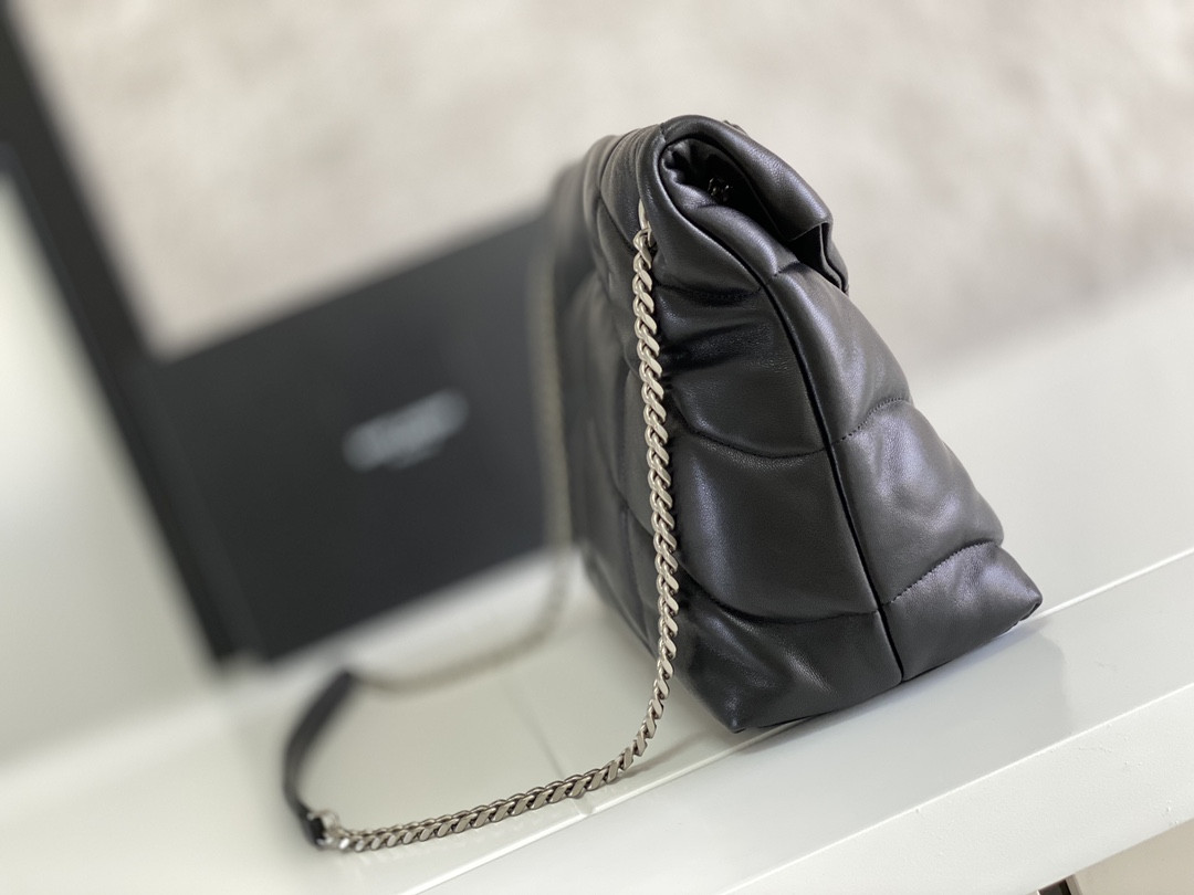 YSL LOULOU PUFFER MEDIUM IN NAPPA LEATHER BLACK SILVER 13.7 X 9 X 5.3 INCHES - Image 3