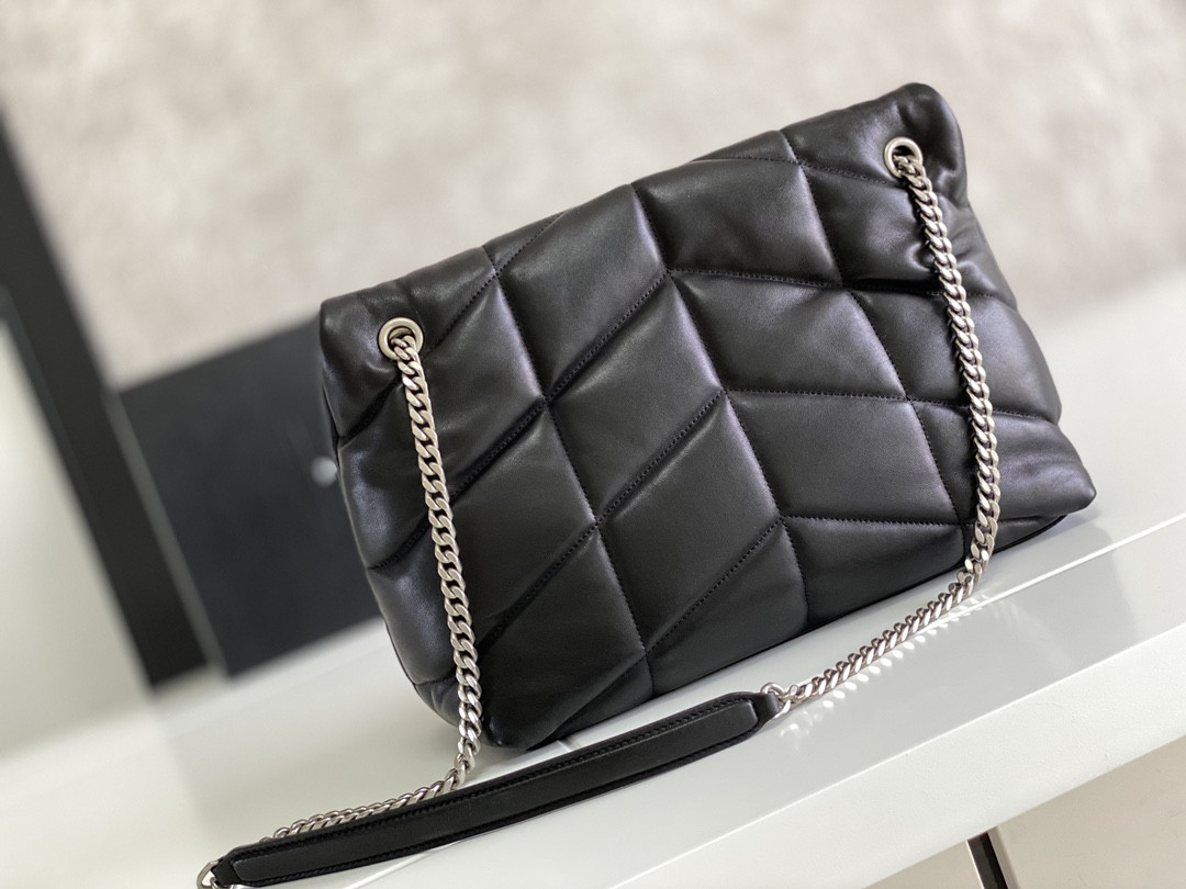 YSL LOULOU PUFFER MEDIUM IN NAPPA LEATHER BLACK SILVER 13.7 X 9 X 5.3 INCHES - Image 6