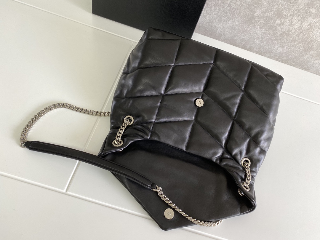 YSL LOULOU PUFFER MEDIUM IN NAPPA LEATHER BLACK SILVER 13.7 X 9 X 5.3 INCHES - Image 8