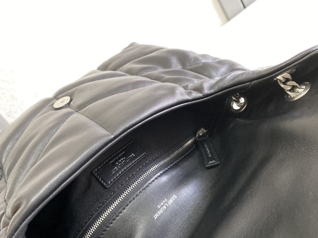 YSL LOULOU PUFFER MEDIUM IN NAPPA LEATHER BLACK SILVER 13.7 X 9 X 5.3 INCHES - Image 9