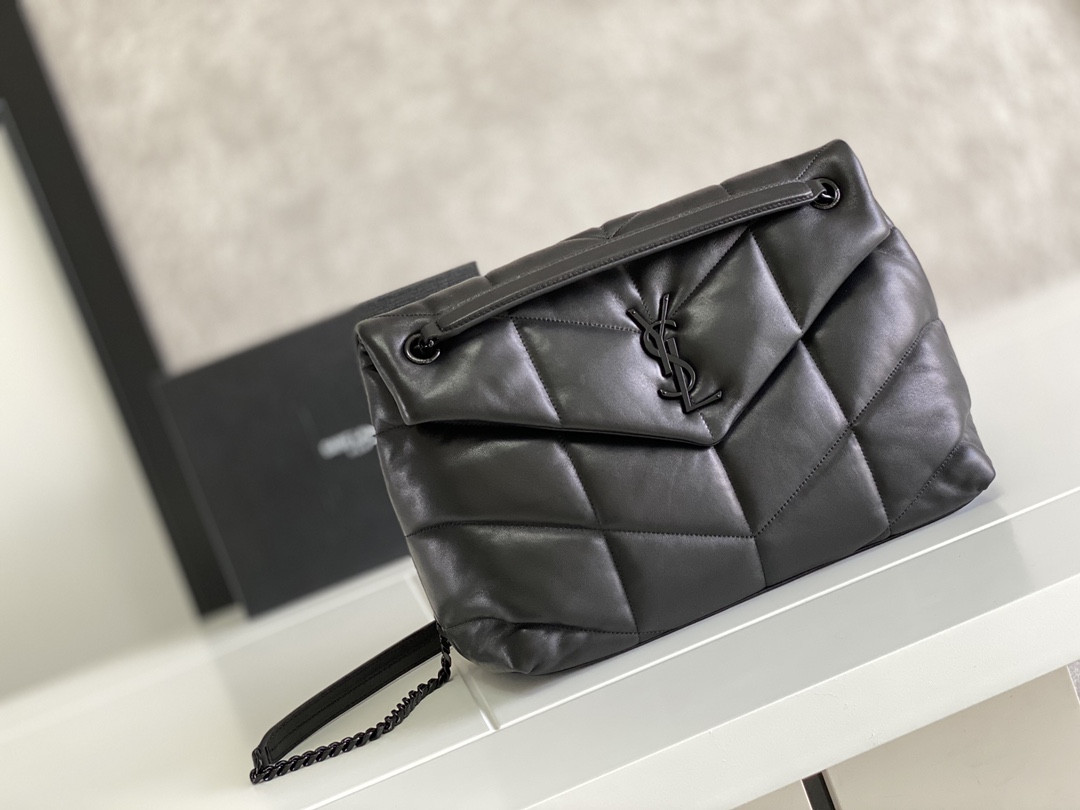 YSL PUFFER MEDIUM IN NAPPA LEATHER ALL BLACK 13.7 X 9 X 5.3 INCHES - Image 2