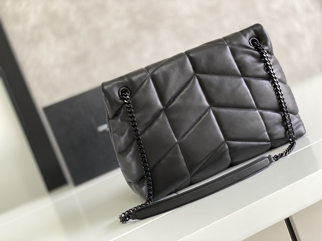 YSL PUFFER MEDIUM IN NAPPA LEATHER ALL BLACK 13.7 X 9 X 5.3 INCHES - Image 9